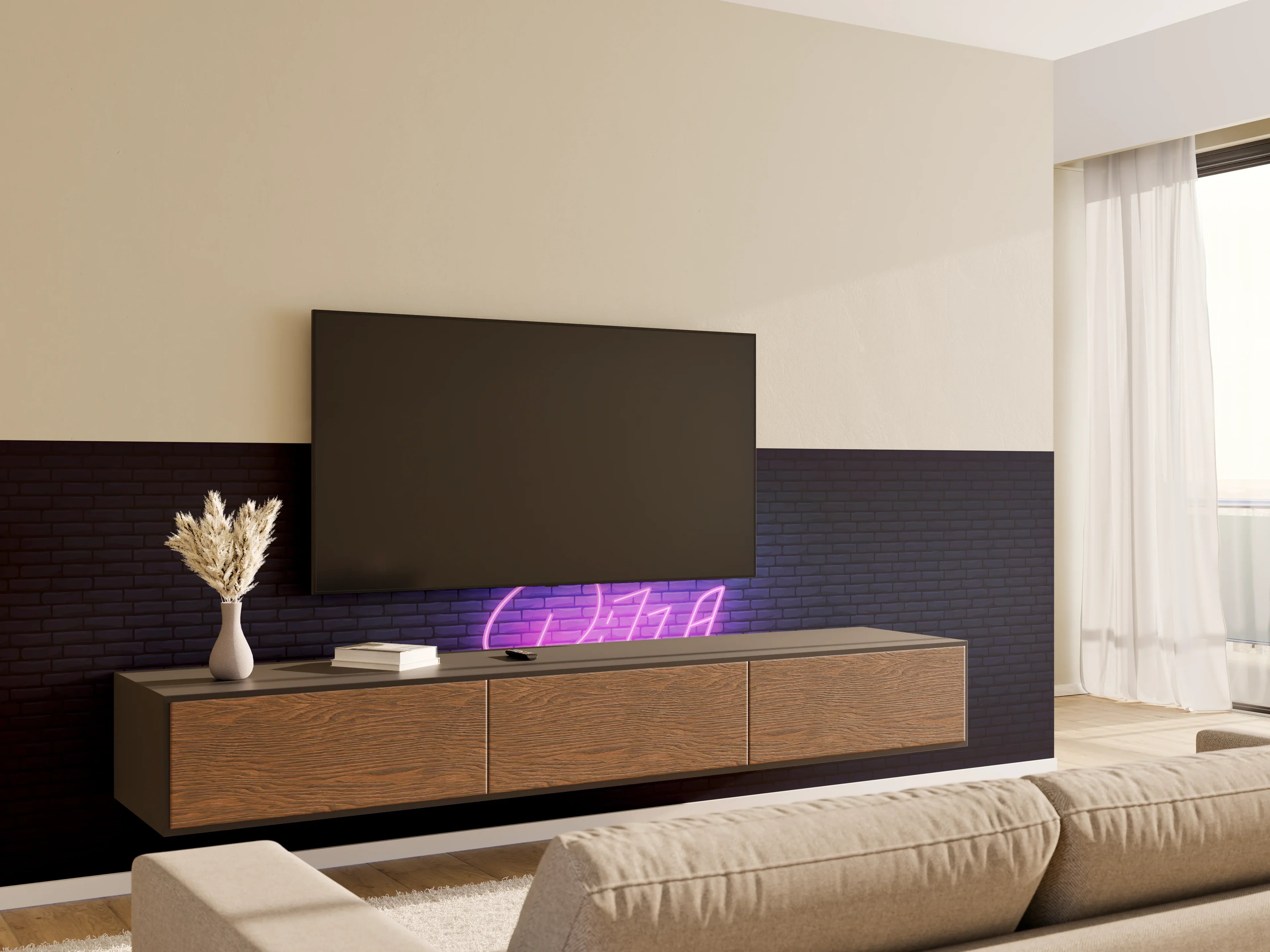 Wandverkleidung Wohnzimmer - Neon Pizza Schild