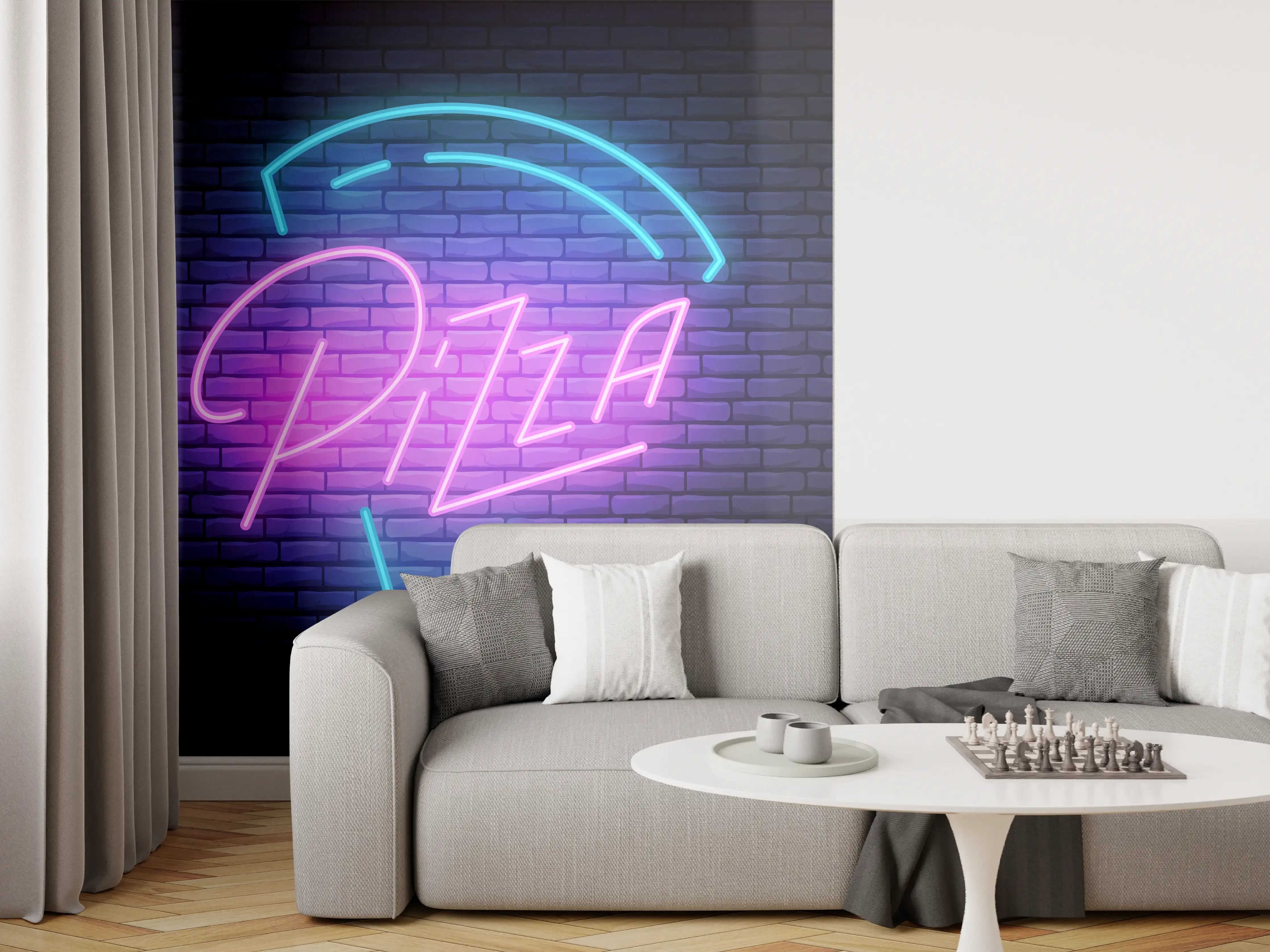 Wandverkleidung Wohnzimmer - Neon Pizza Schild