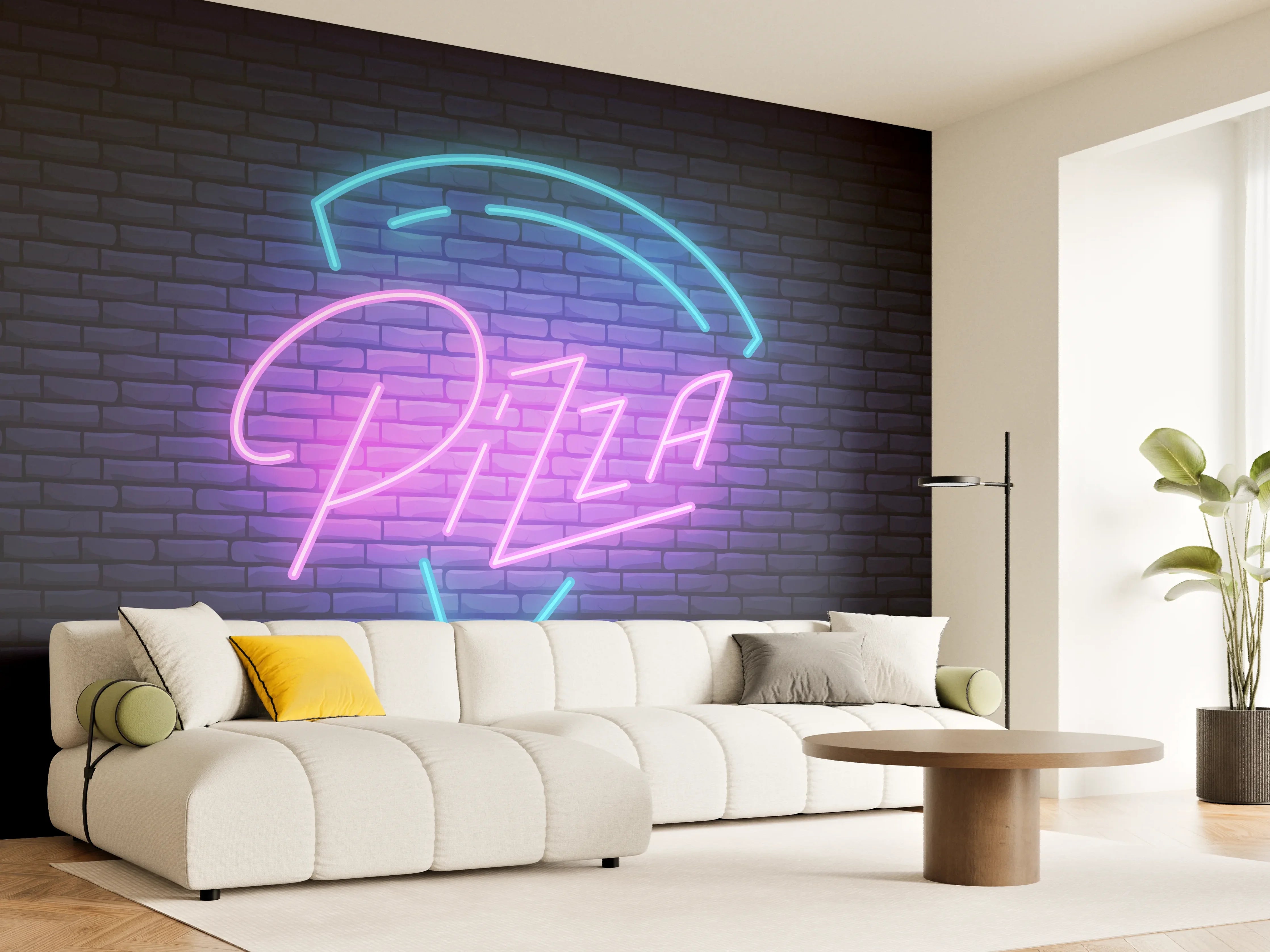 Wandverkleidung Wohnzimmer - Neon Pizza Schild
