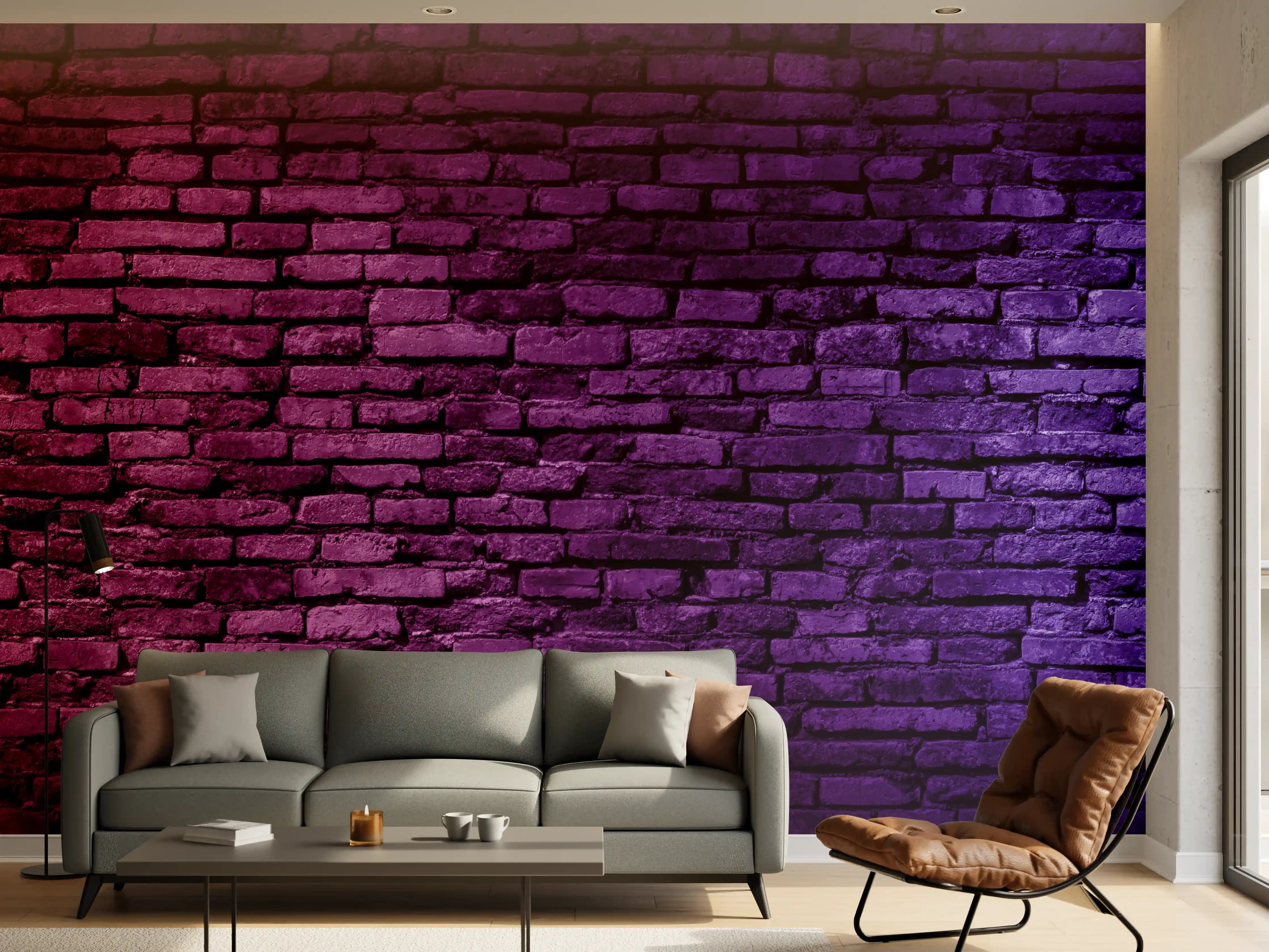 Wandverkleidung Wohnzimmer - Neonlicht auf Ziegelwand