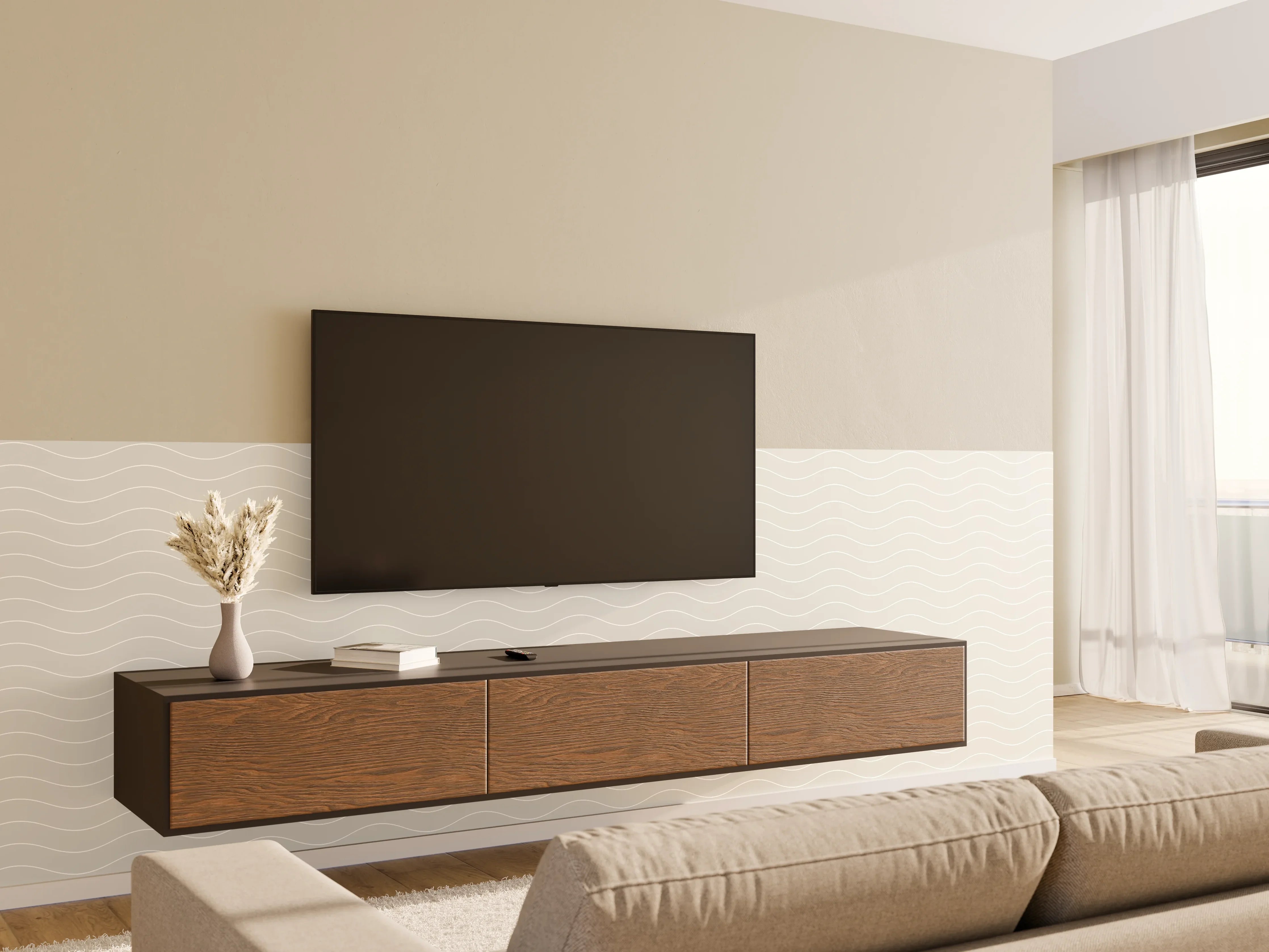 Wandverkleidung Wohnzimmer - Neutrale, moderne Wandgestaltung