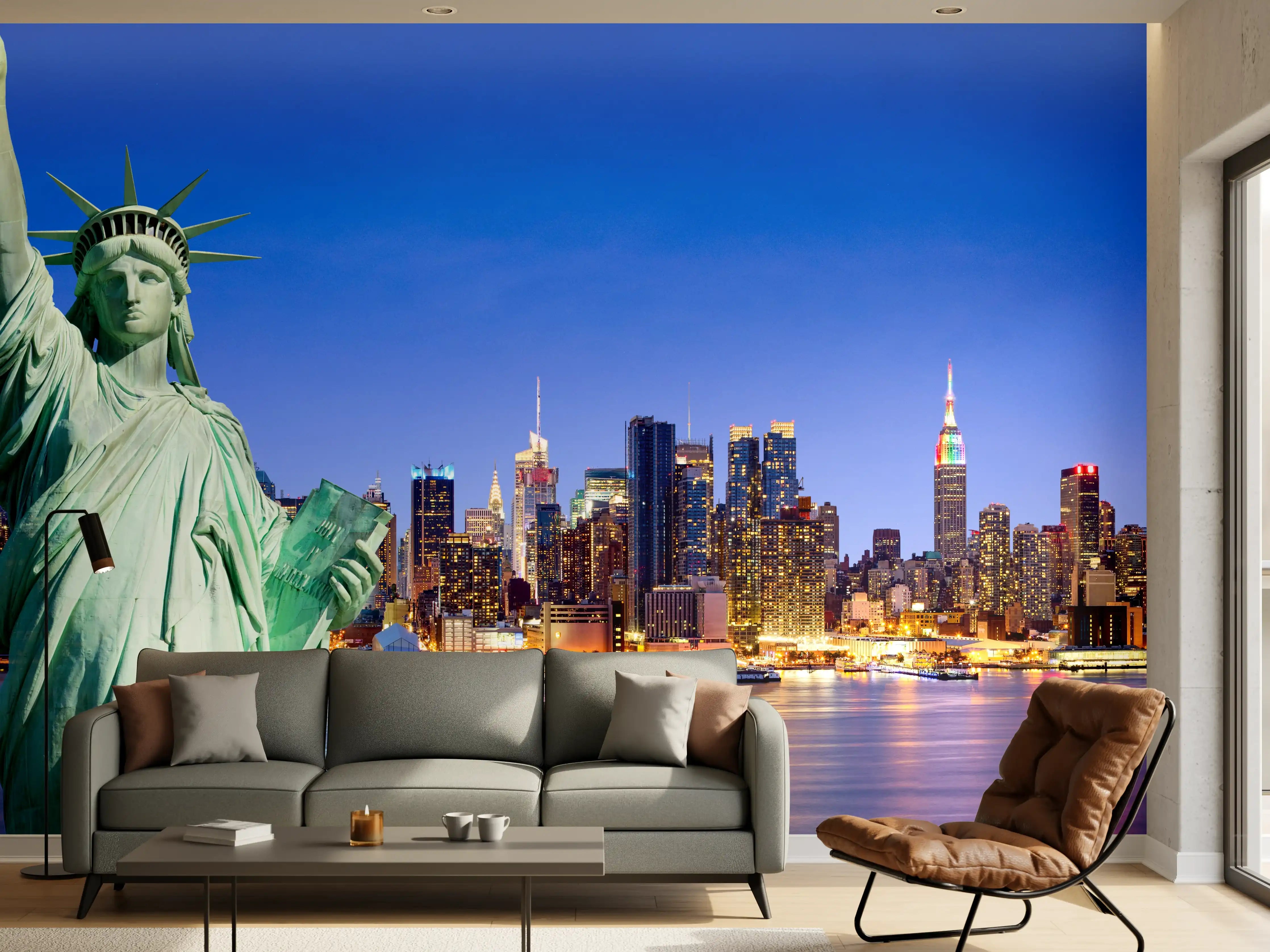 Wandverkleidung Wohnzimmer - New York Skyline Blau-Türkis