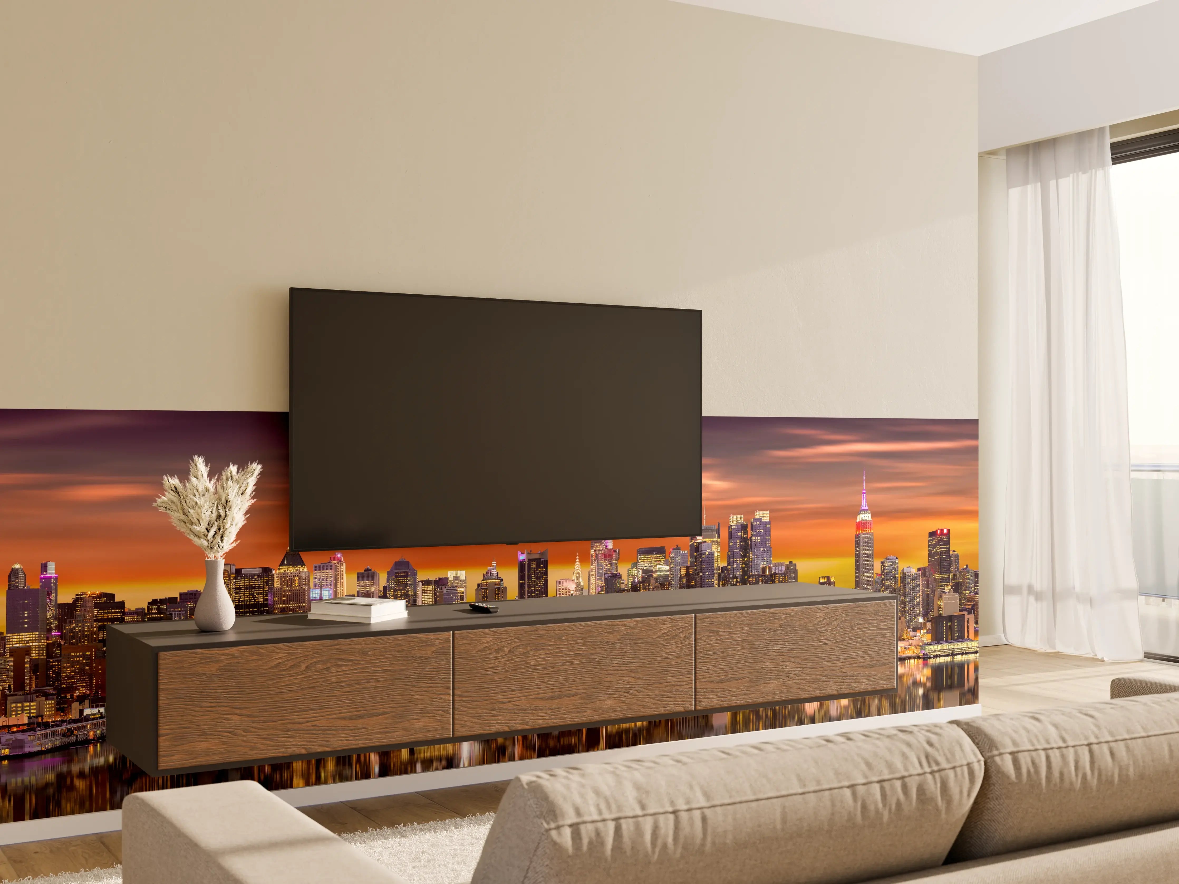 Wandverkleidung Wohnzimmer - New York Skyline Sonnenuntergang