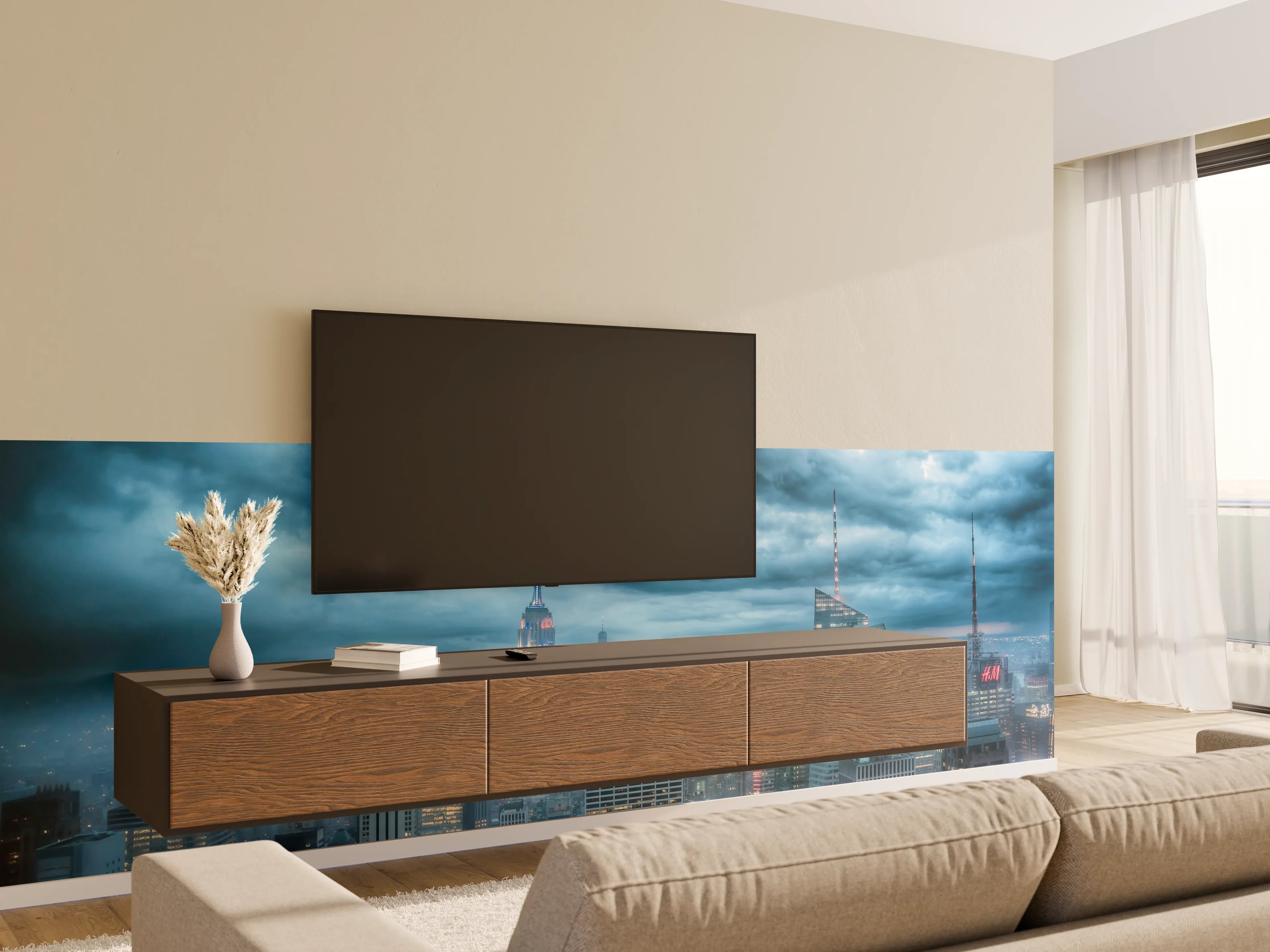 Wandverkleidung Wohnzimmer - New York Skyline