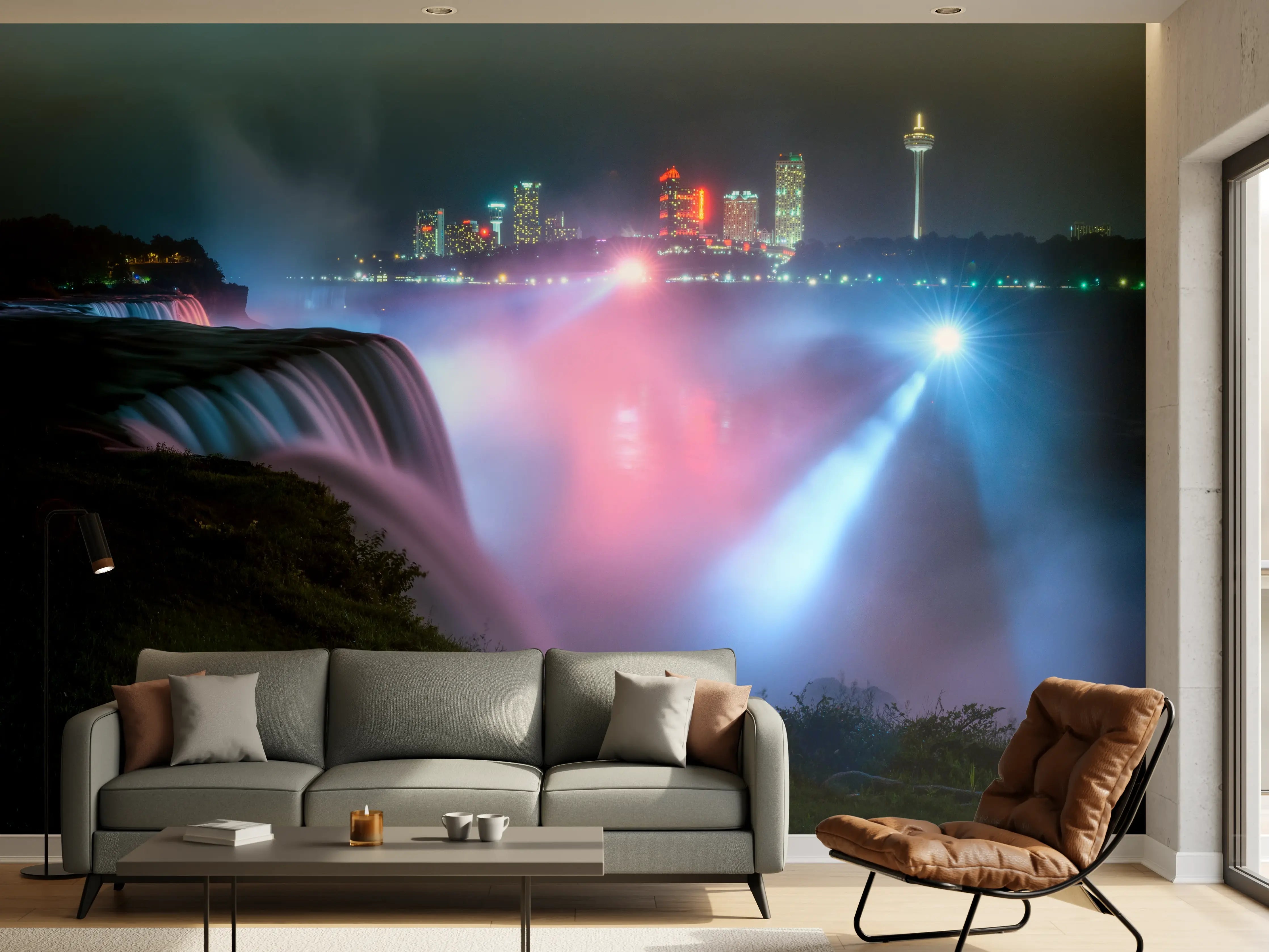 Wandverkleidung Wohnzimmer - Niagarafälle bei Nacht