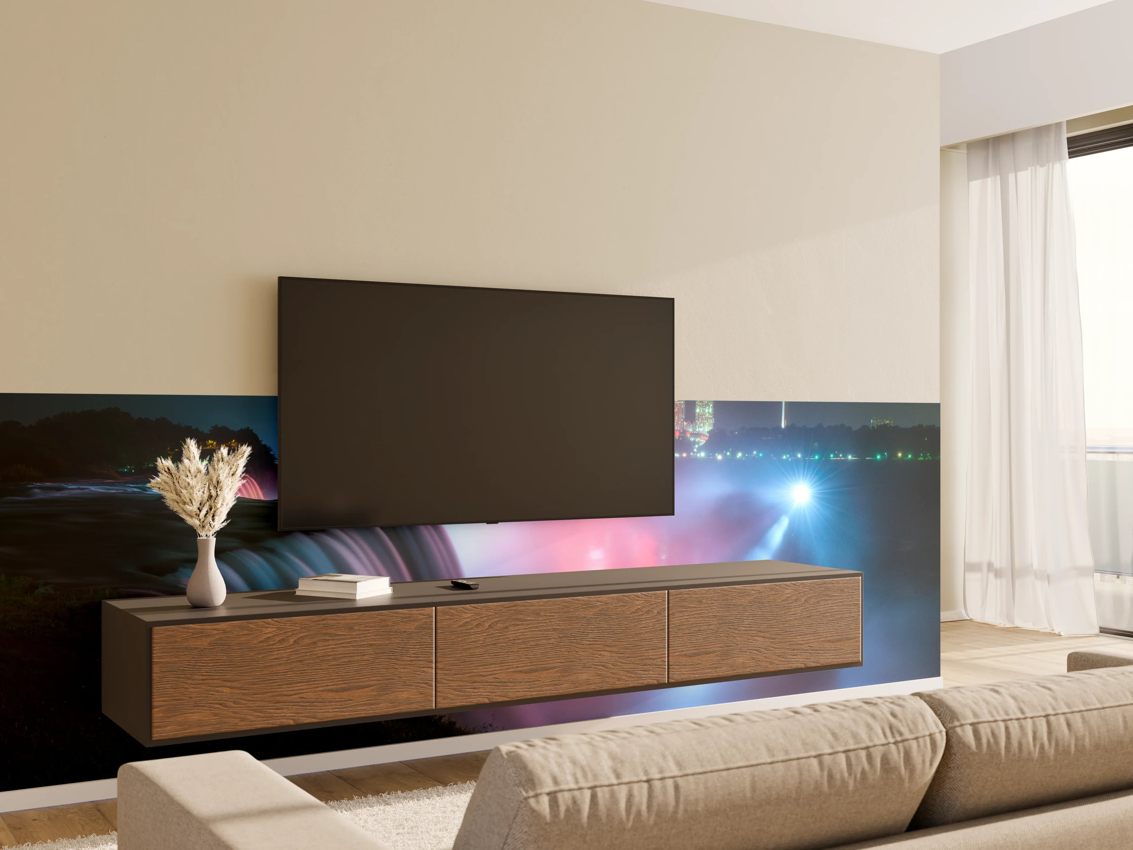 Wandverkleidung Wohnzimmer - Niagarafälle bei Nacht
