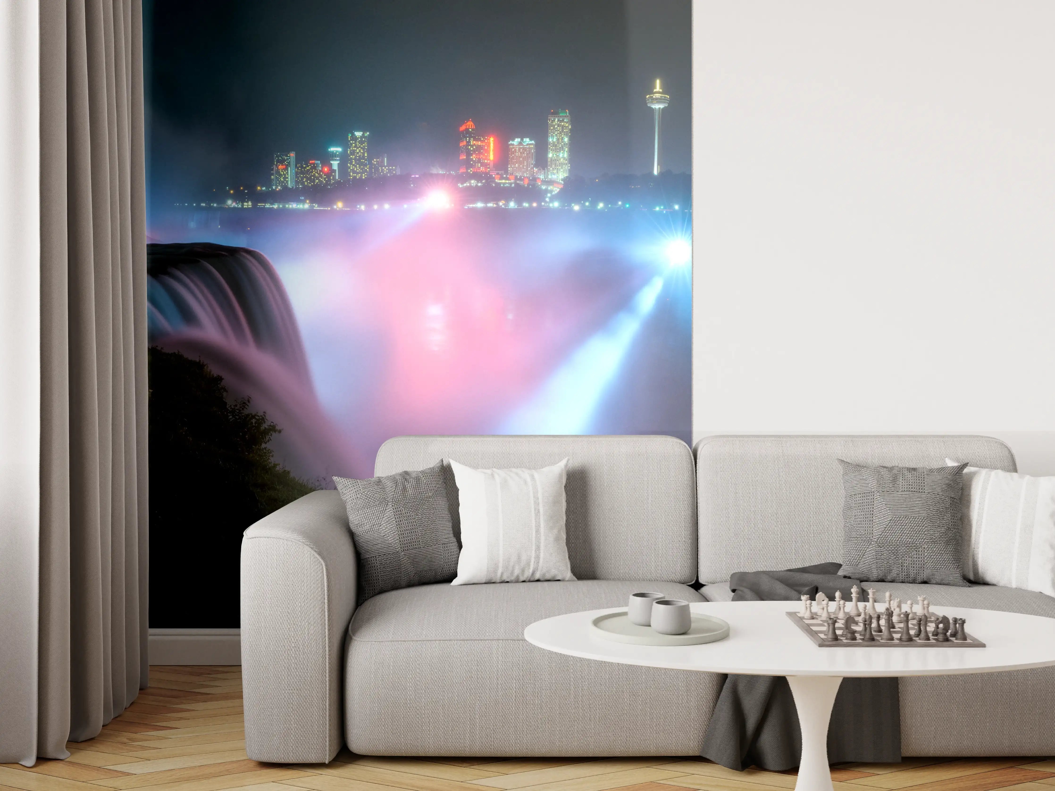 Wandverkleidung Wohnzimmer - Niagarafälle bei Nacht