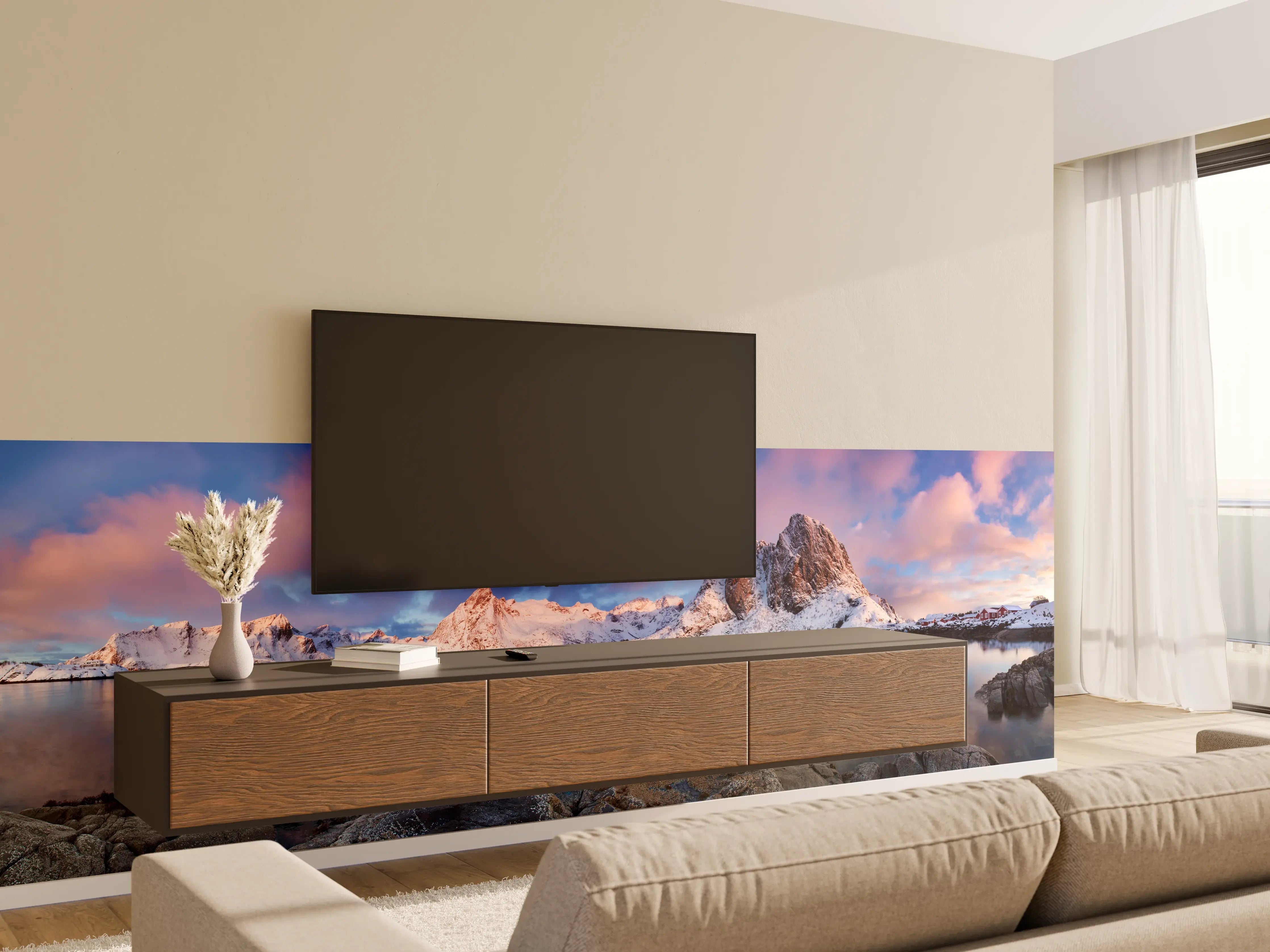 Wandverkleidung Wohnzimmer - Norwegische Küste Blau-Rosa
