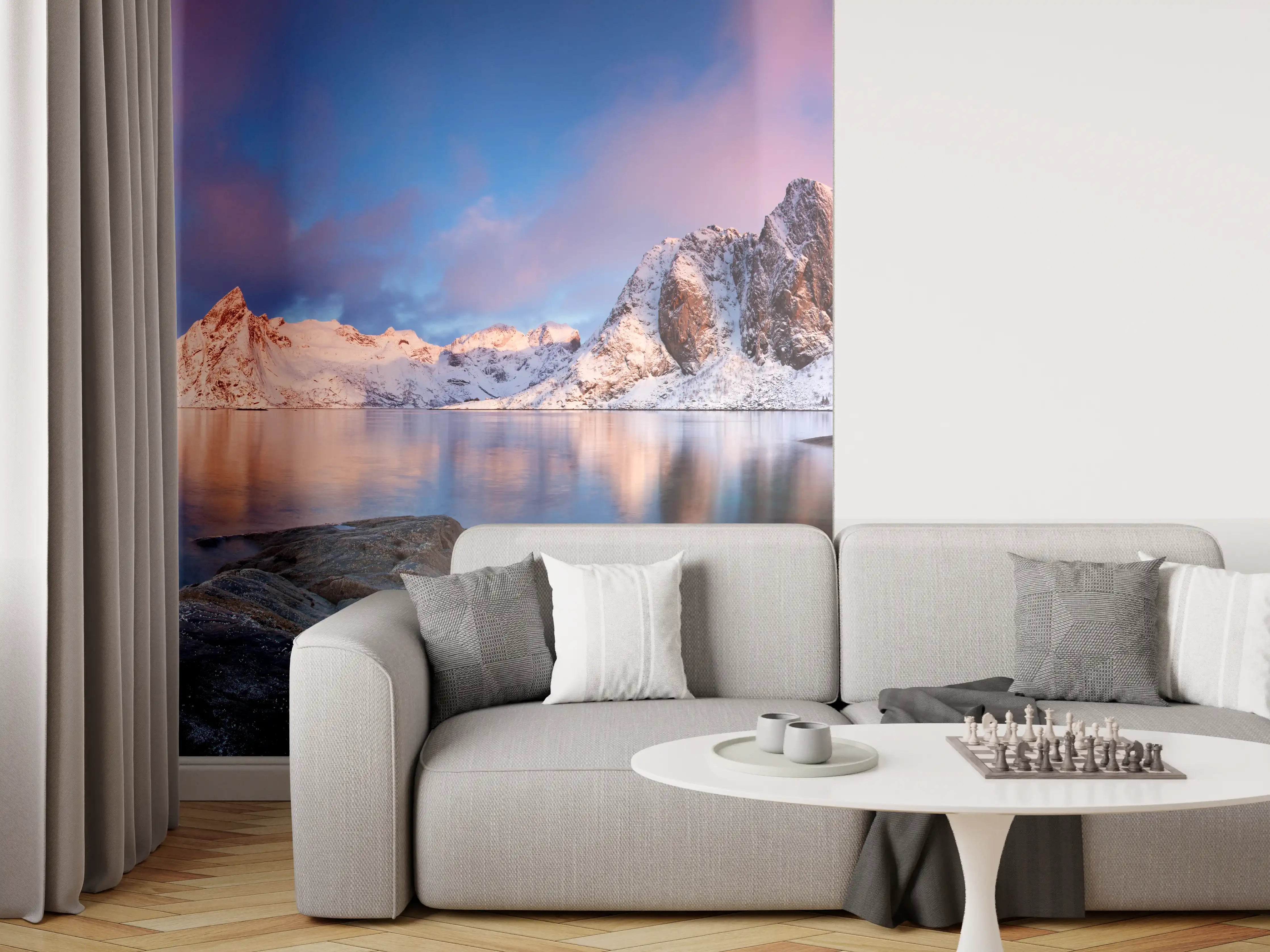 Wandverkleidung Wohnzimmer - Norwegische Küste Blau-Rosa