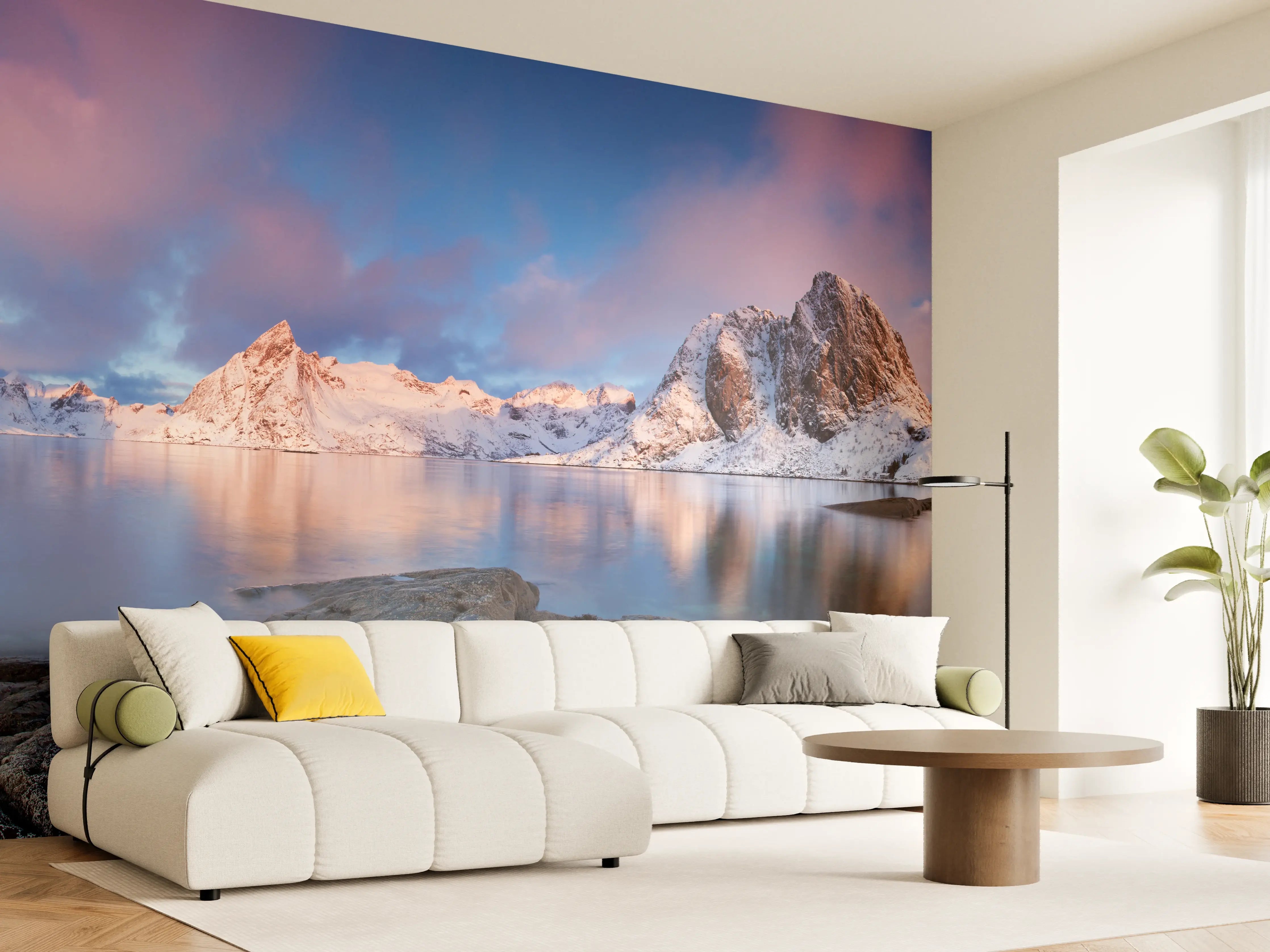 Wandverkleidung Wohnzimmer - Norwegische Küste Blau-Rosa