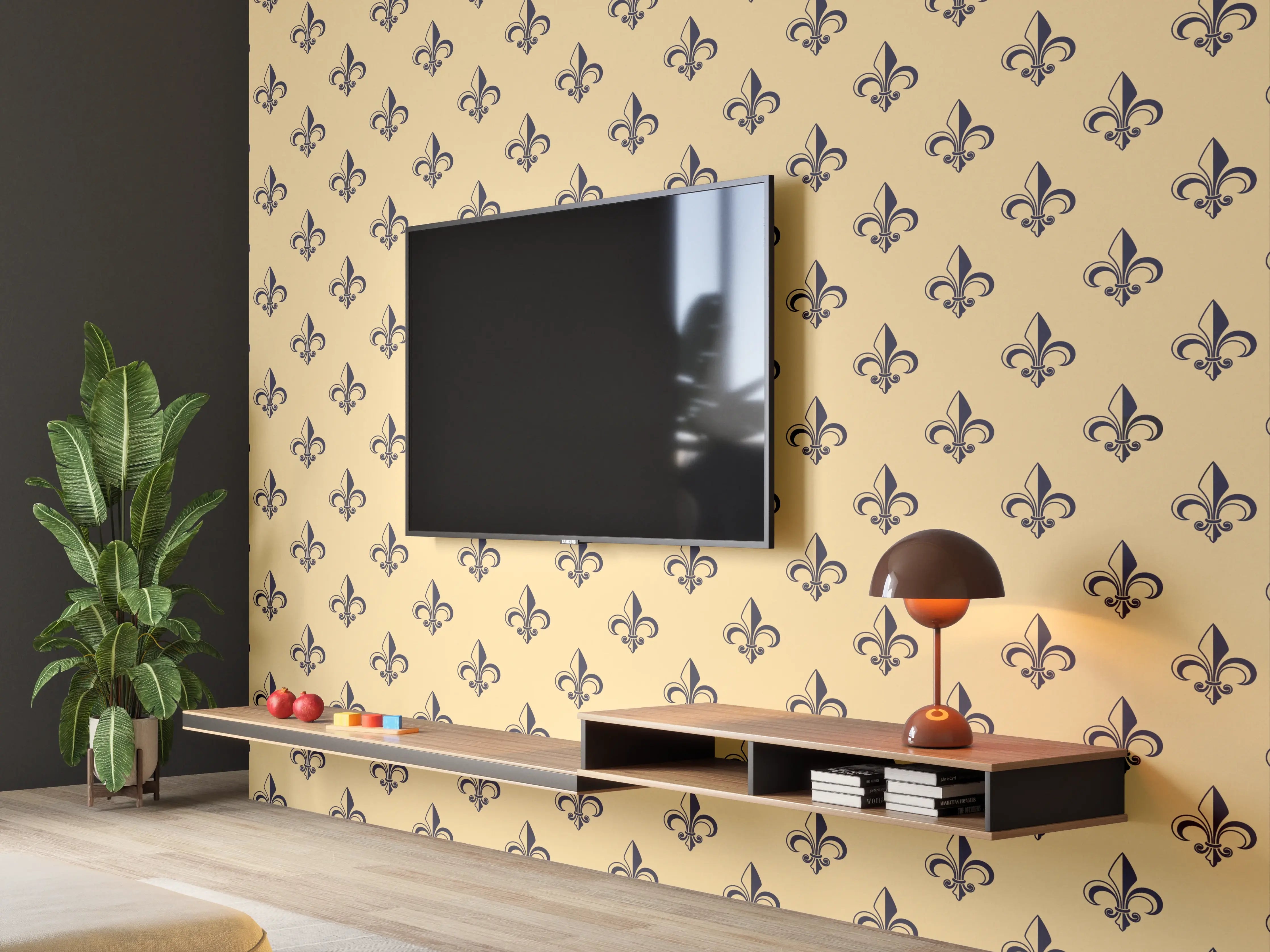 Wandverkleidung Wohnzimmer - Ockerfarbenes geometrisches Muster