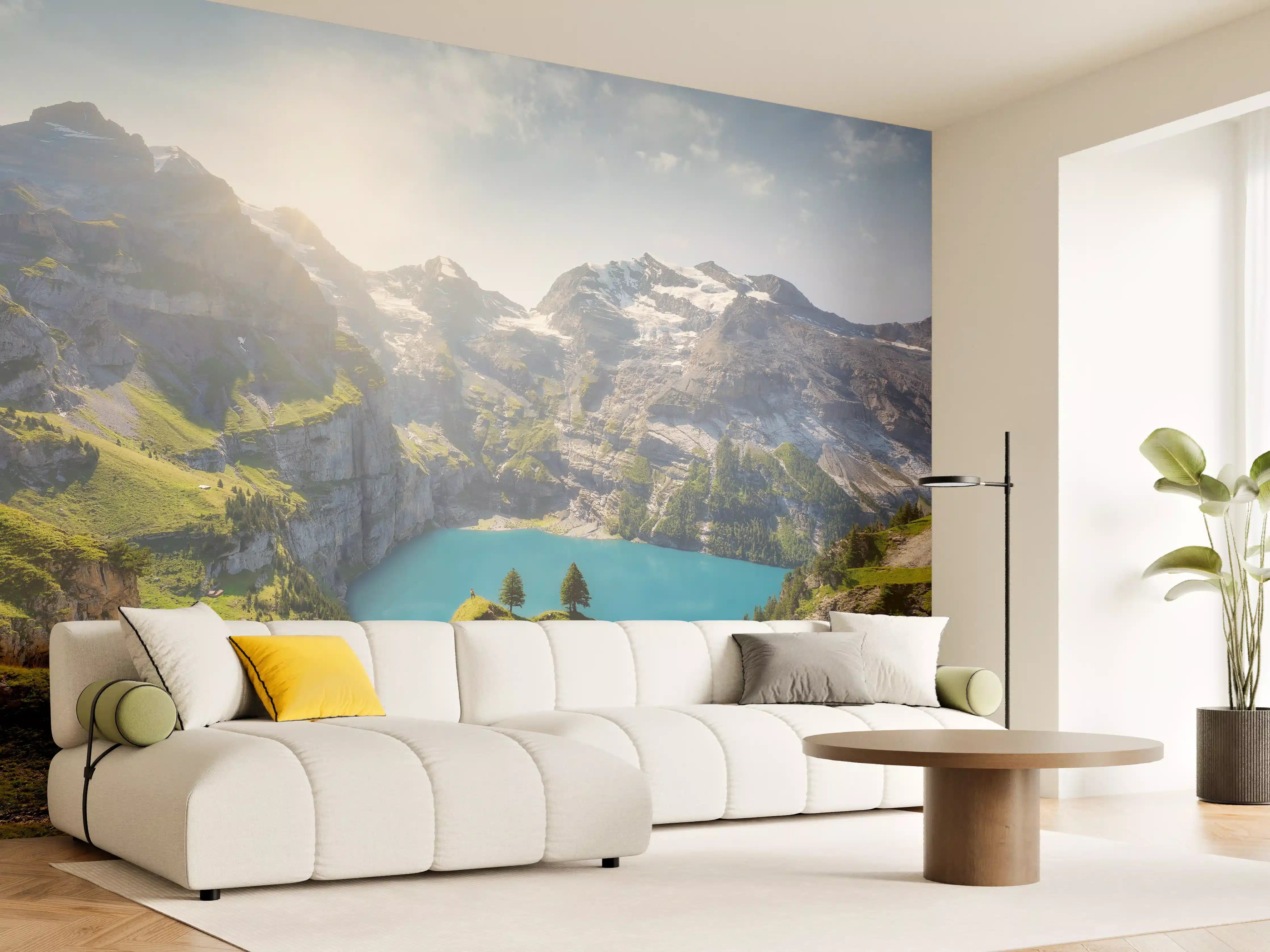 Wandverkleidung Wohnzimmer - Oeschinensee in den Schweizer Alpen