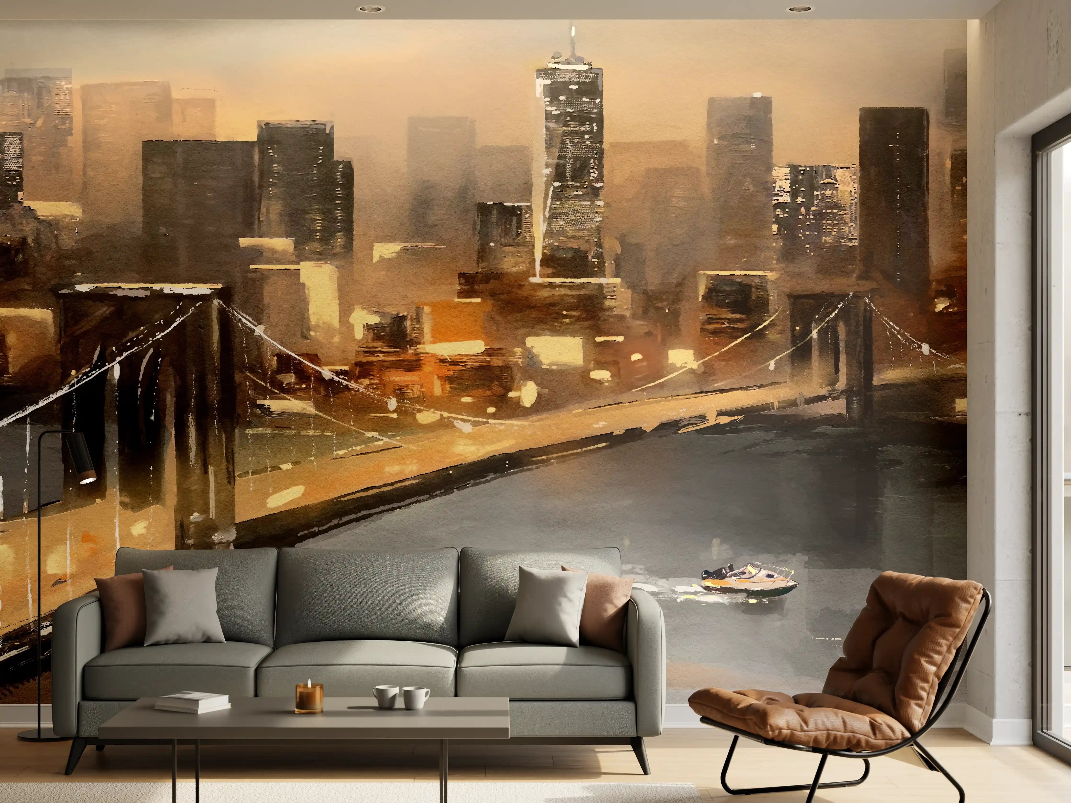 Wandverkleidung Wohnzimmer - Ölgemälde auf Leinwand - Ansicht von New York
