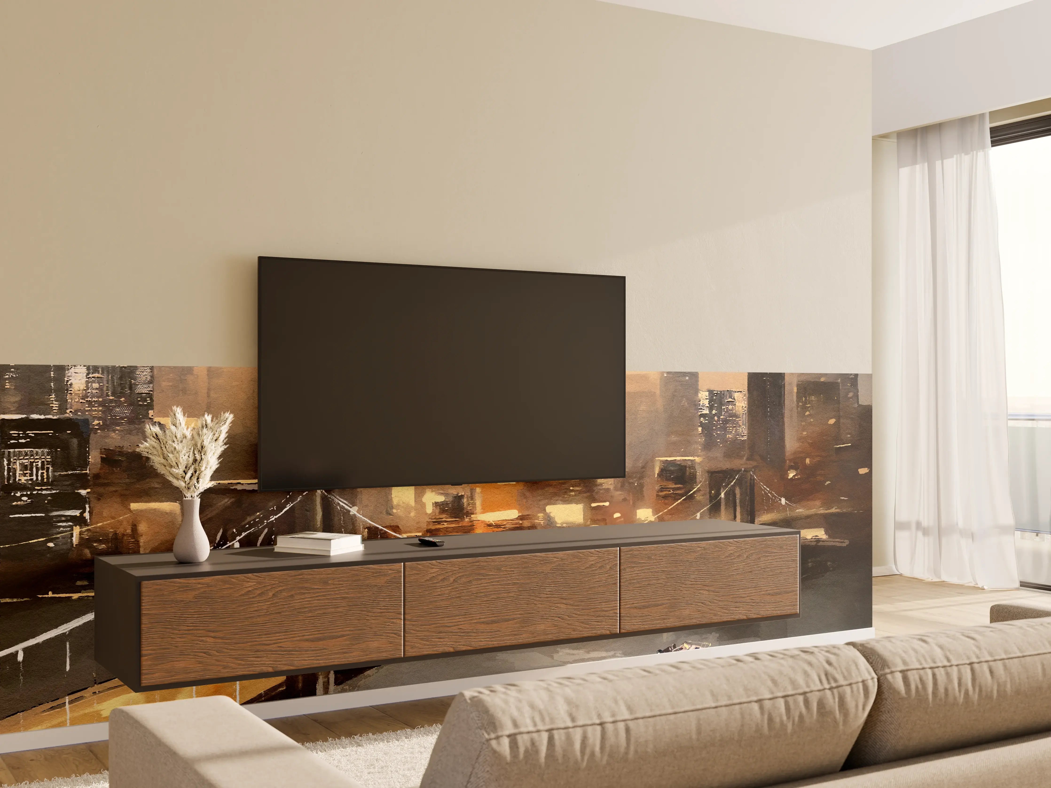 Wandverkleidung Wohnzimmer - Ölgemälde auf Leinwand - Ansicht von New York