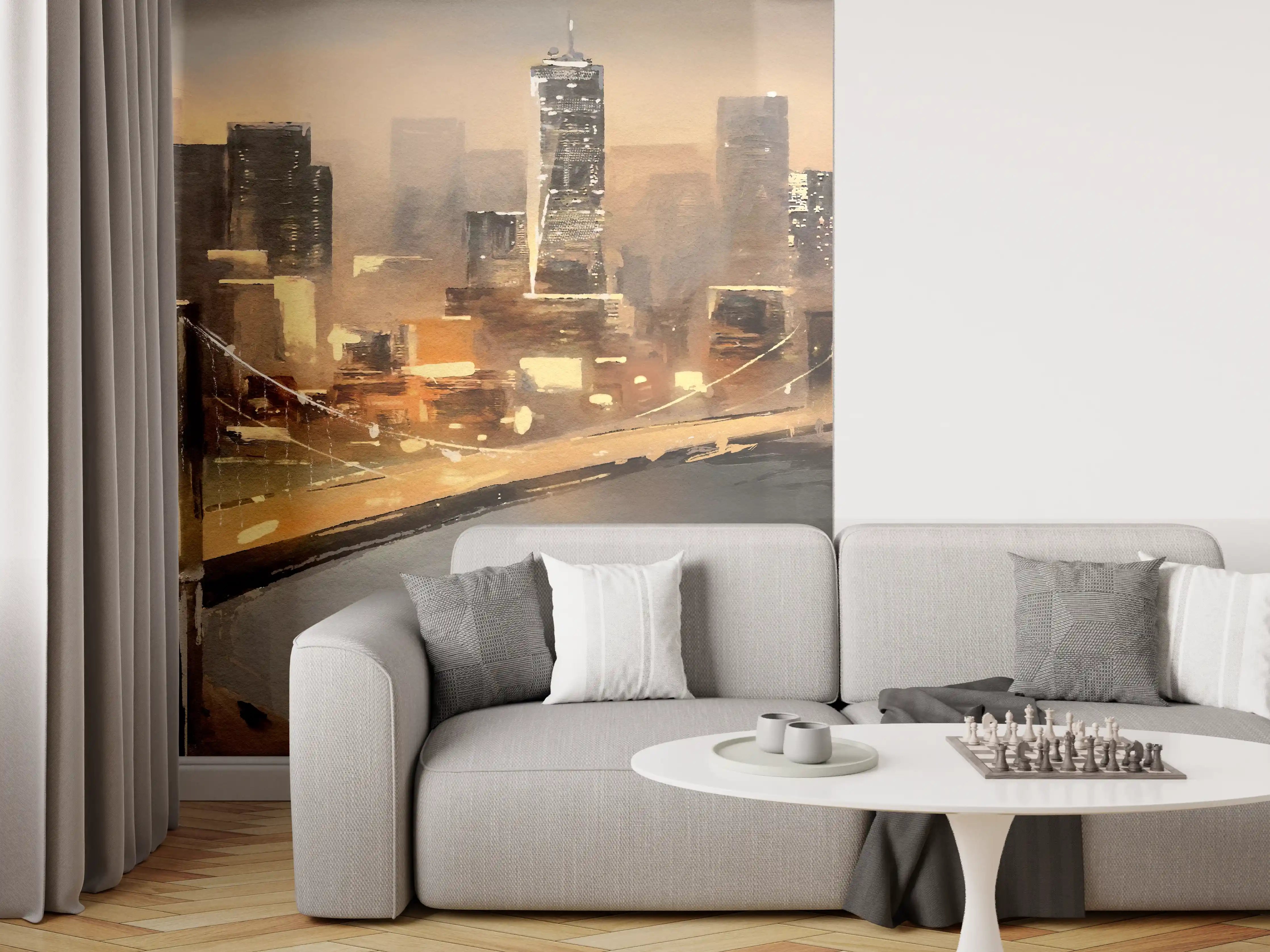 Wandverkleidung Wohnzimmer - Ölgemälde auf Leinwand - Ansicht von New York