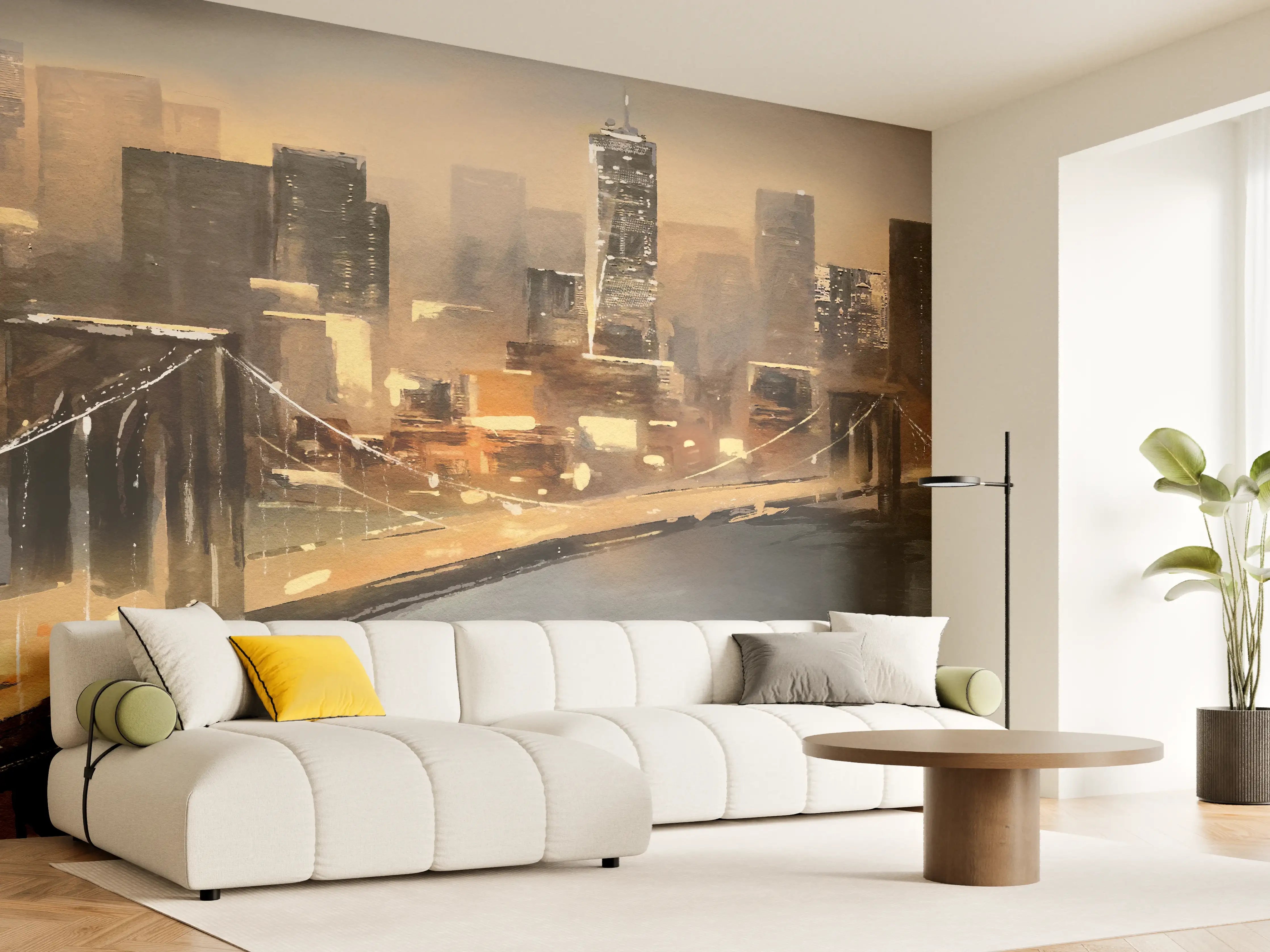 Wandverkleidung Wohnzimmer - Ölgemälde auf Leinwand - Ansicht von New York