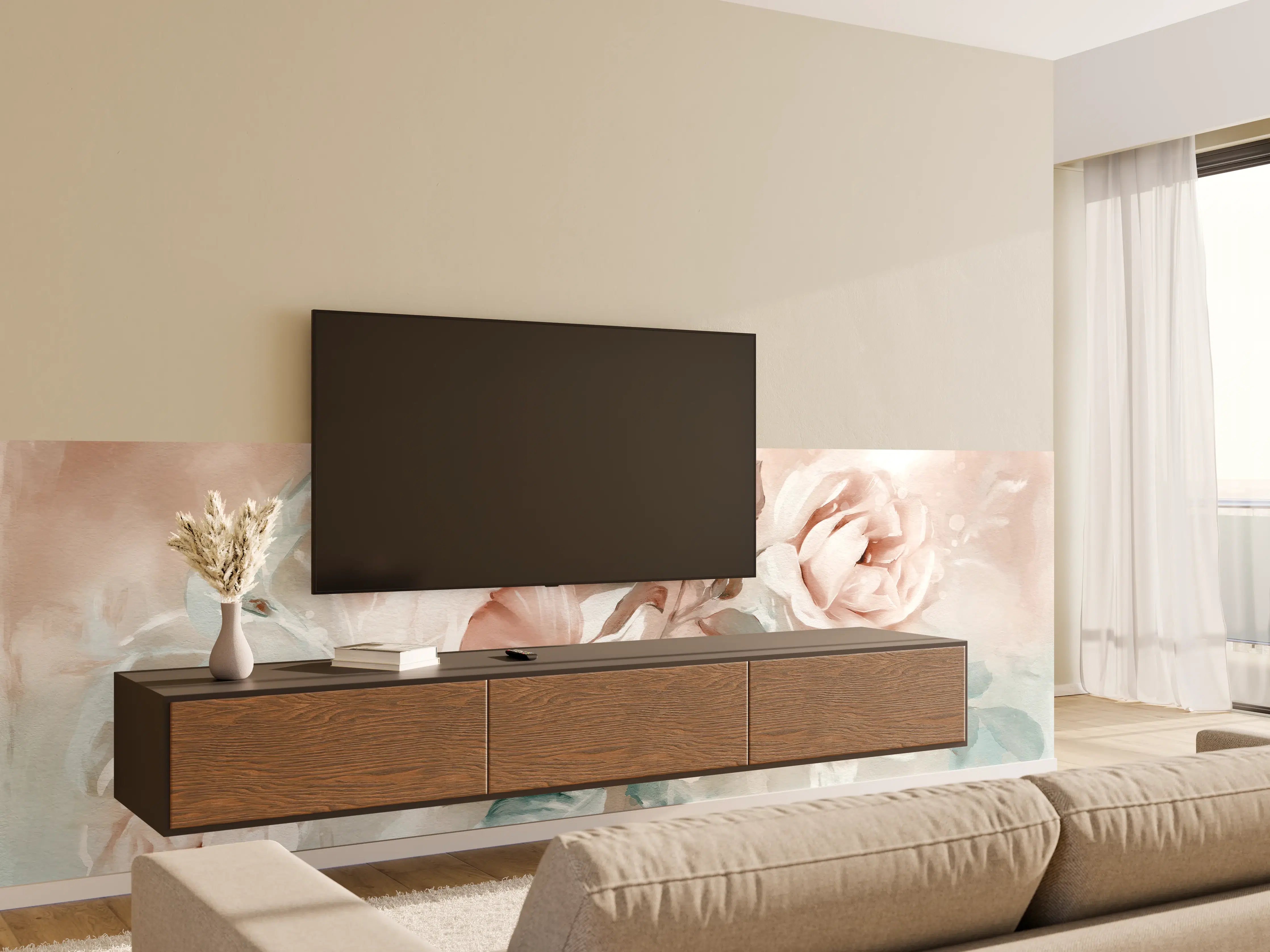 Wandverkleidung Wohnzimmer - Ölgemälde mit Rose