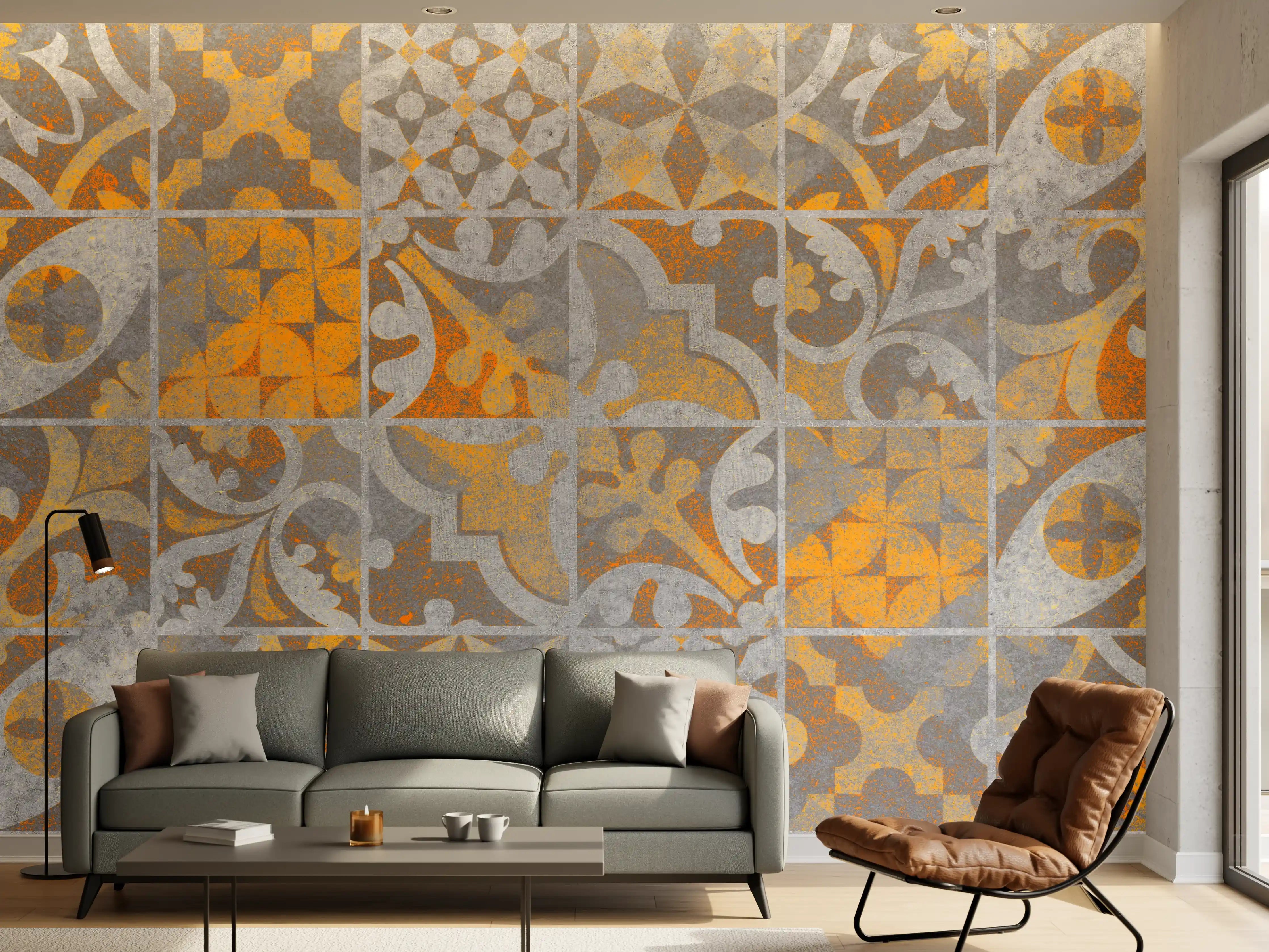 Wandverkleidung Wohnzimmer - Orange Helles Licht Stein Beton