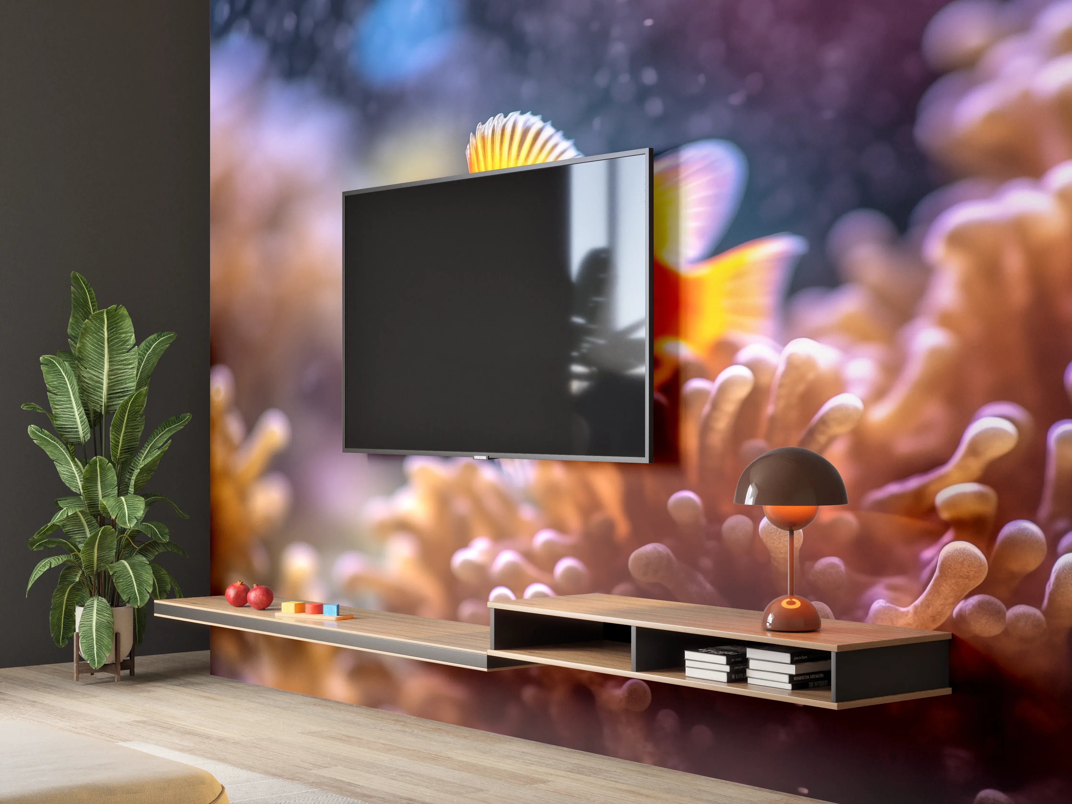 Wandverkleidung Wohnzimmer - Oranger Anemonenfisch im Korallenriff