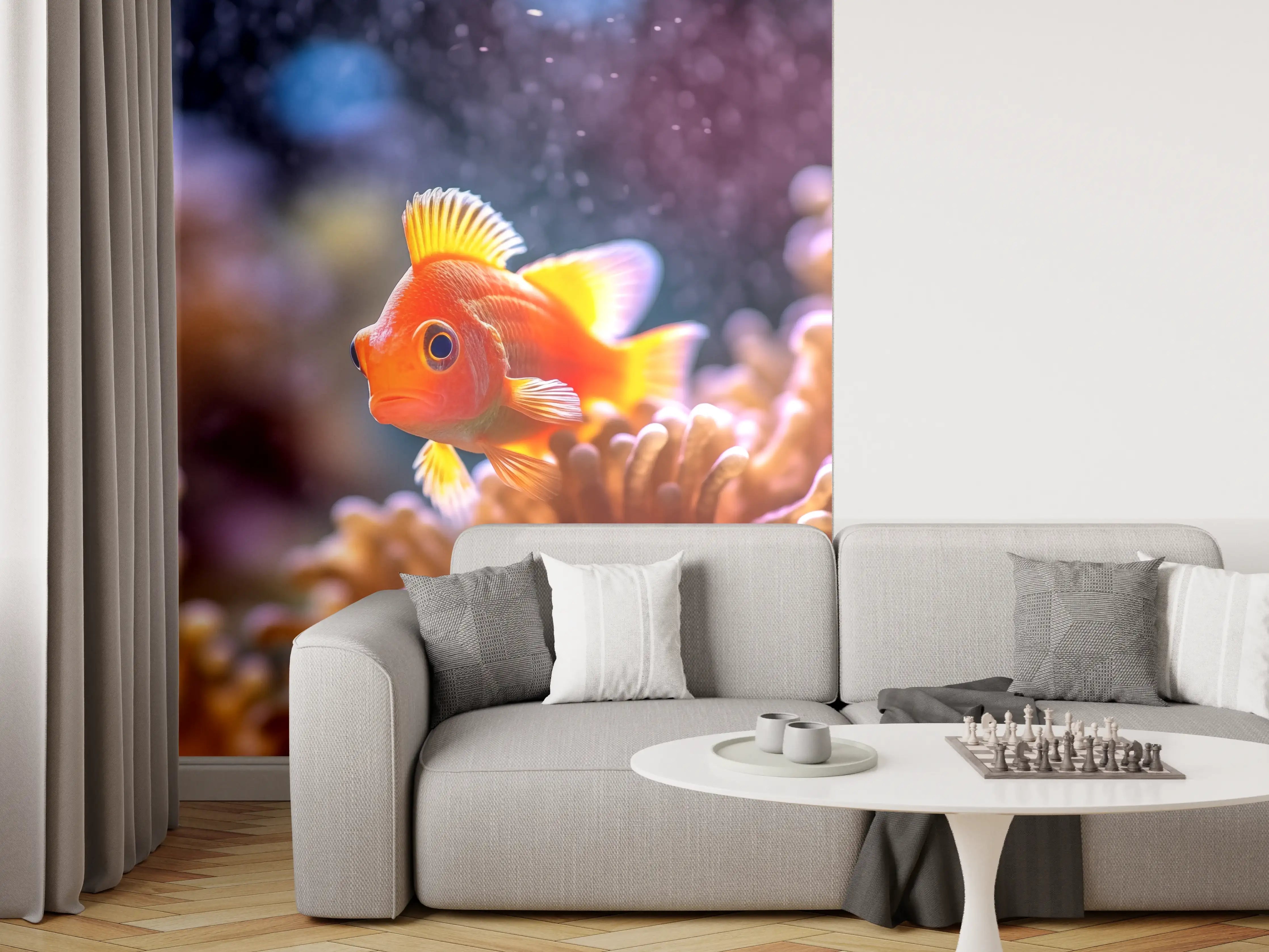 Wandverkleidung Wohnzimmer - Oranger Anemonenfisch im Korallenriff