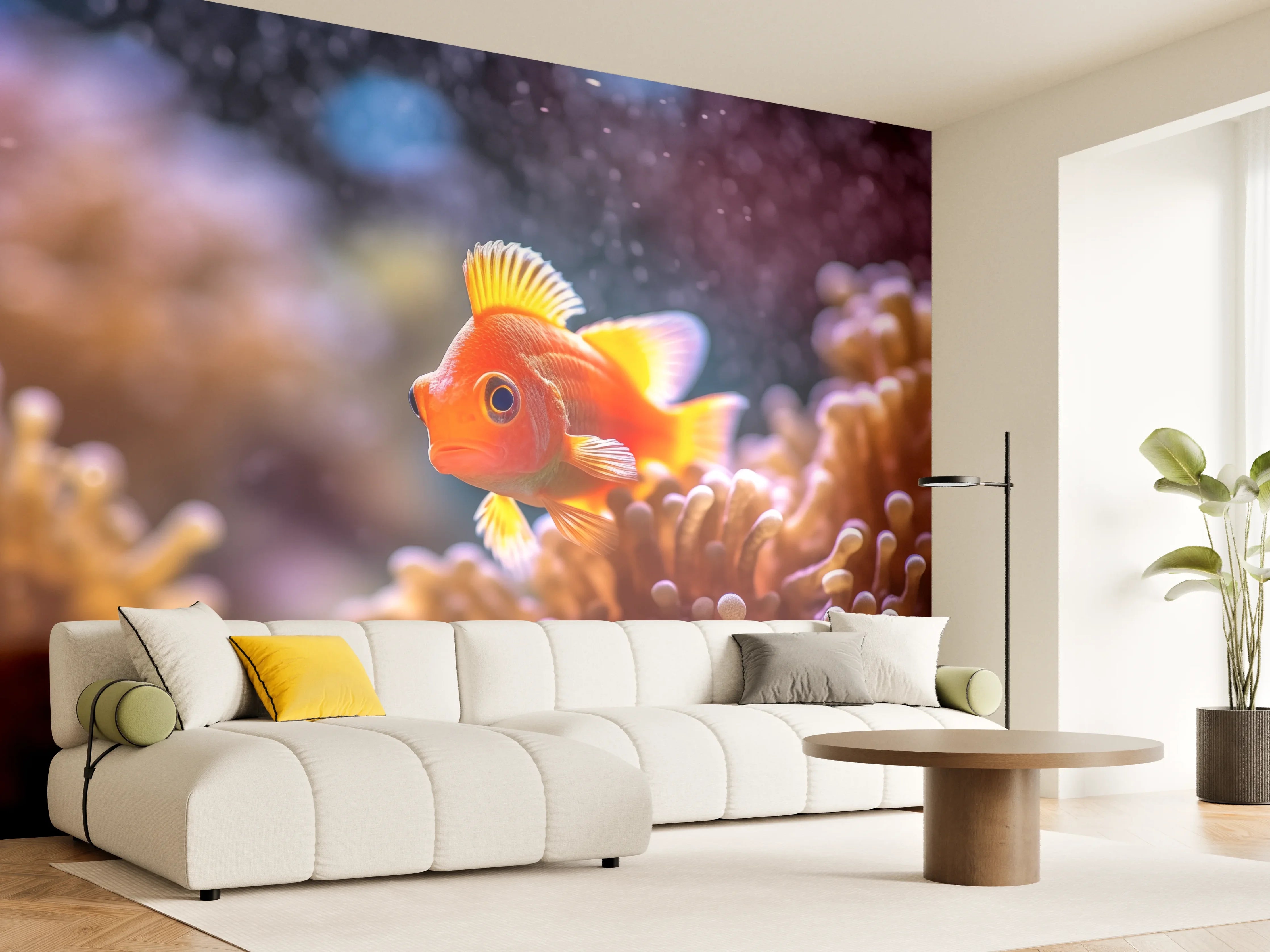 Wandverkleidung Wohnzimmer - Oranger Anemonenfisch im Korallenriff
