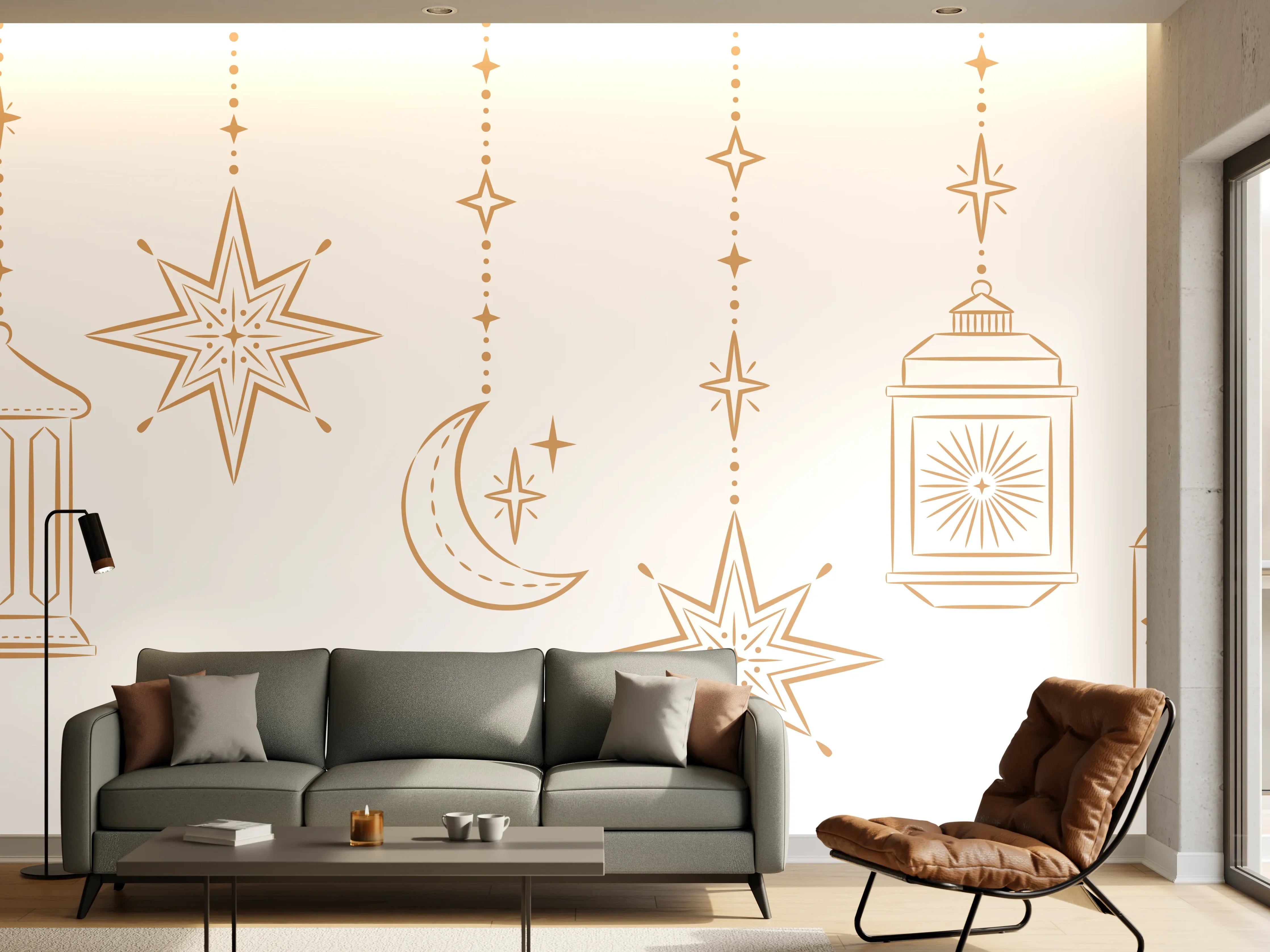 Wandverkleidung Wohnzimmer - Orientalische Gold Motiv Girlande