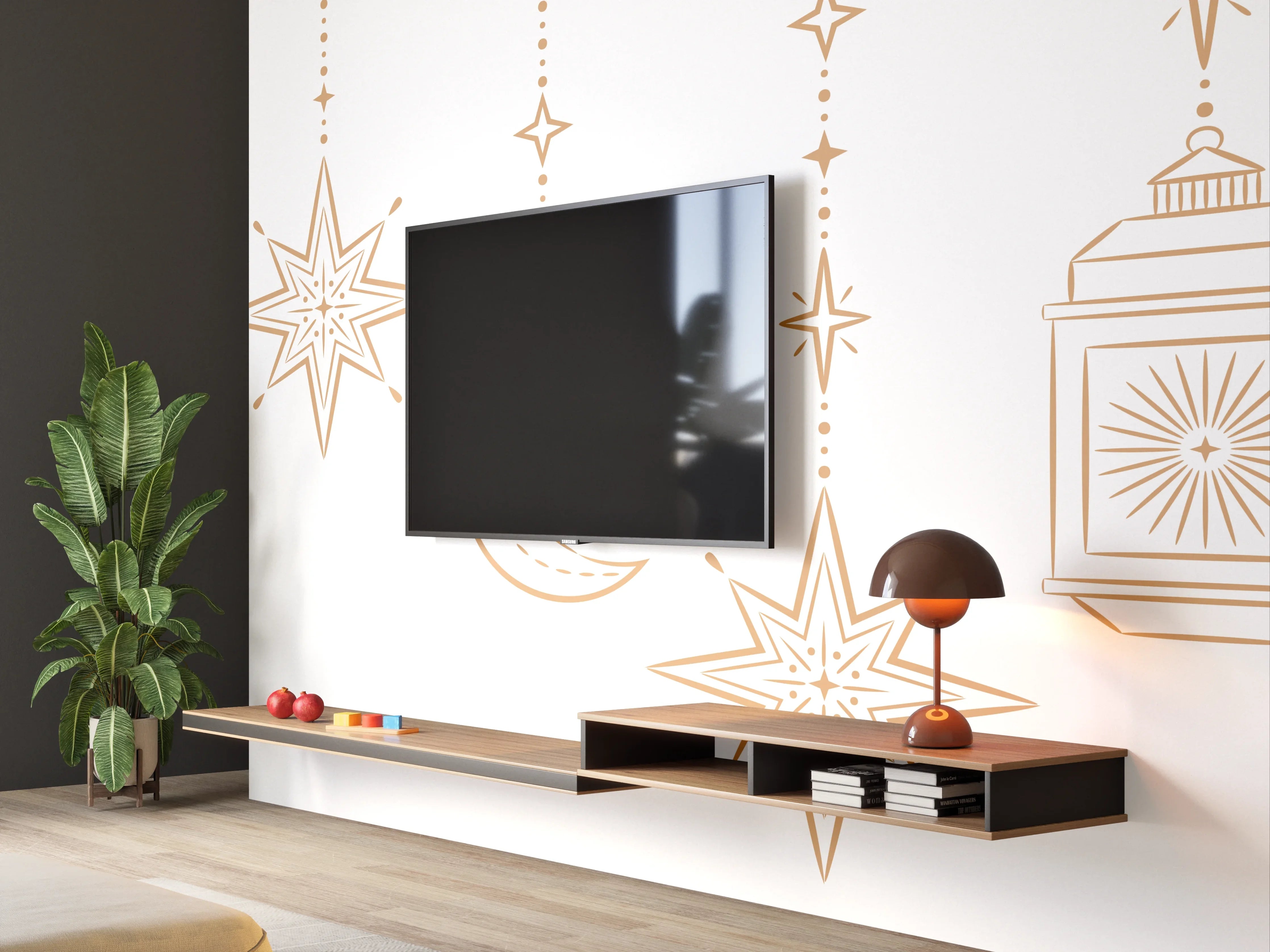 Wandverkleidung Wohnzimmer - Orientalische Gold Motiv Girlande