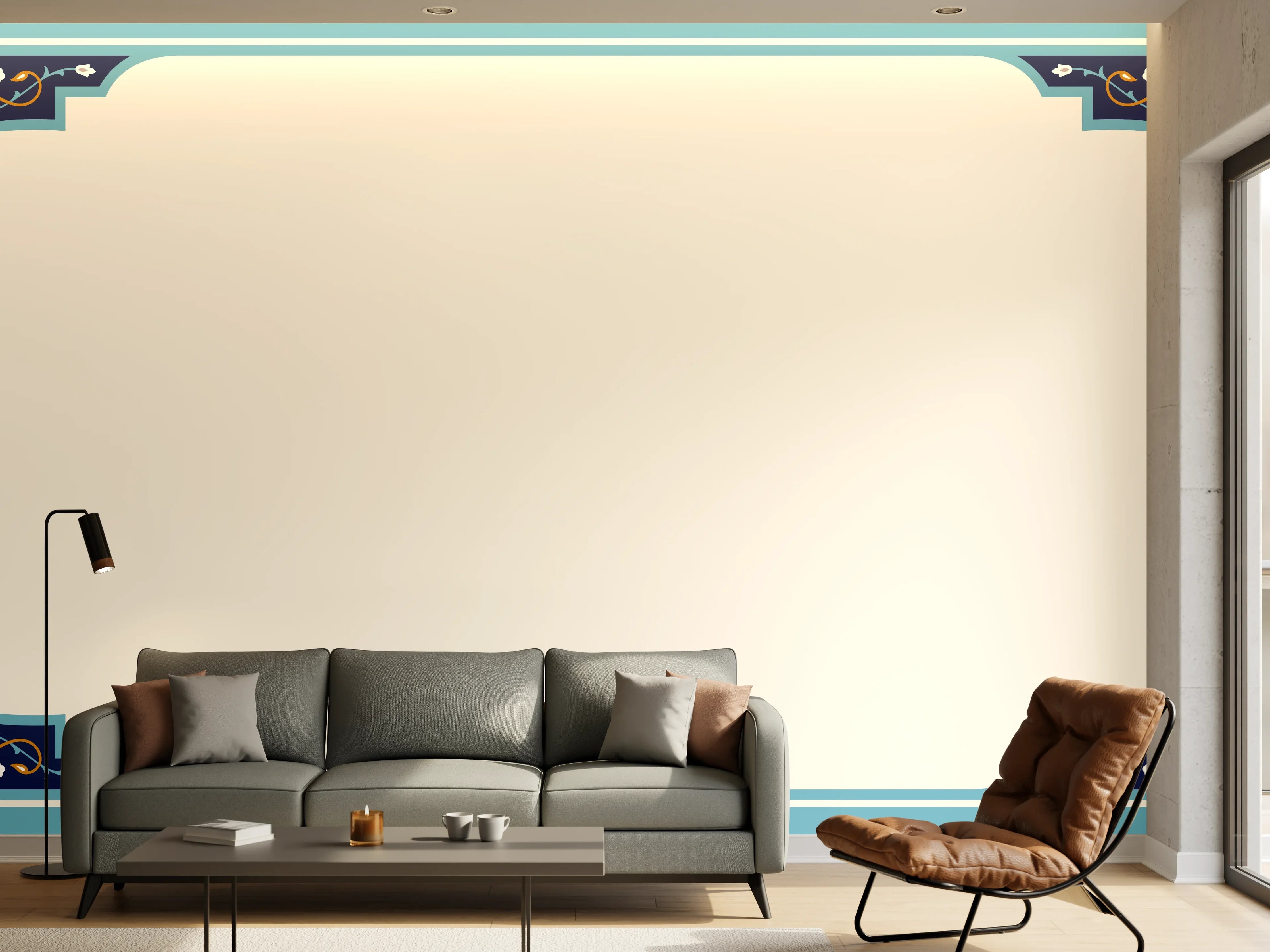Wandverkleidung Wohnzimmer - Orientalischer Rahmen Blau-Gold