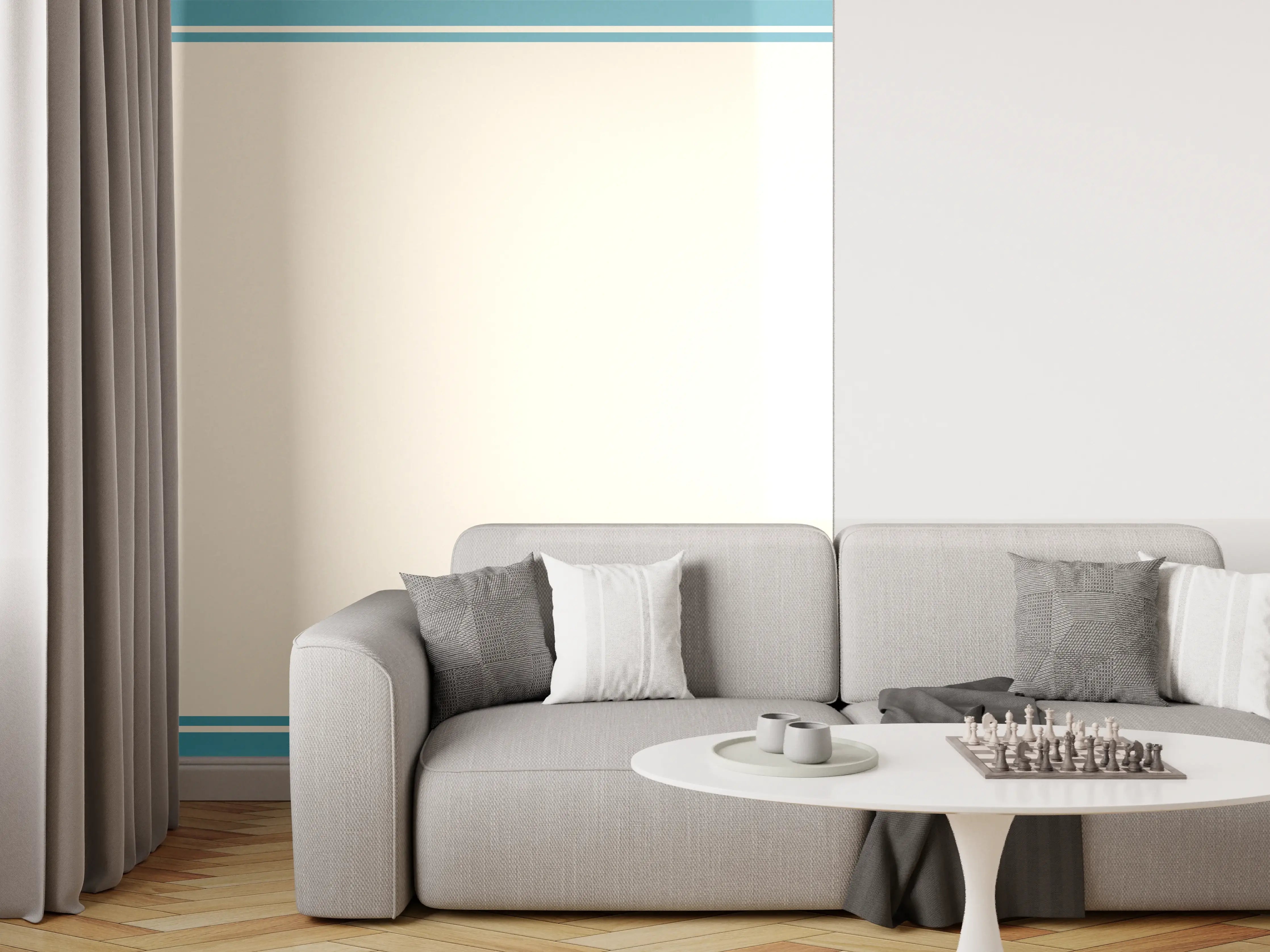 Wandverkleidung Wohnzimmer - Orientalischer Rahmen Blau-Gold