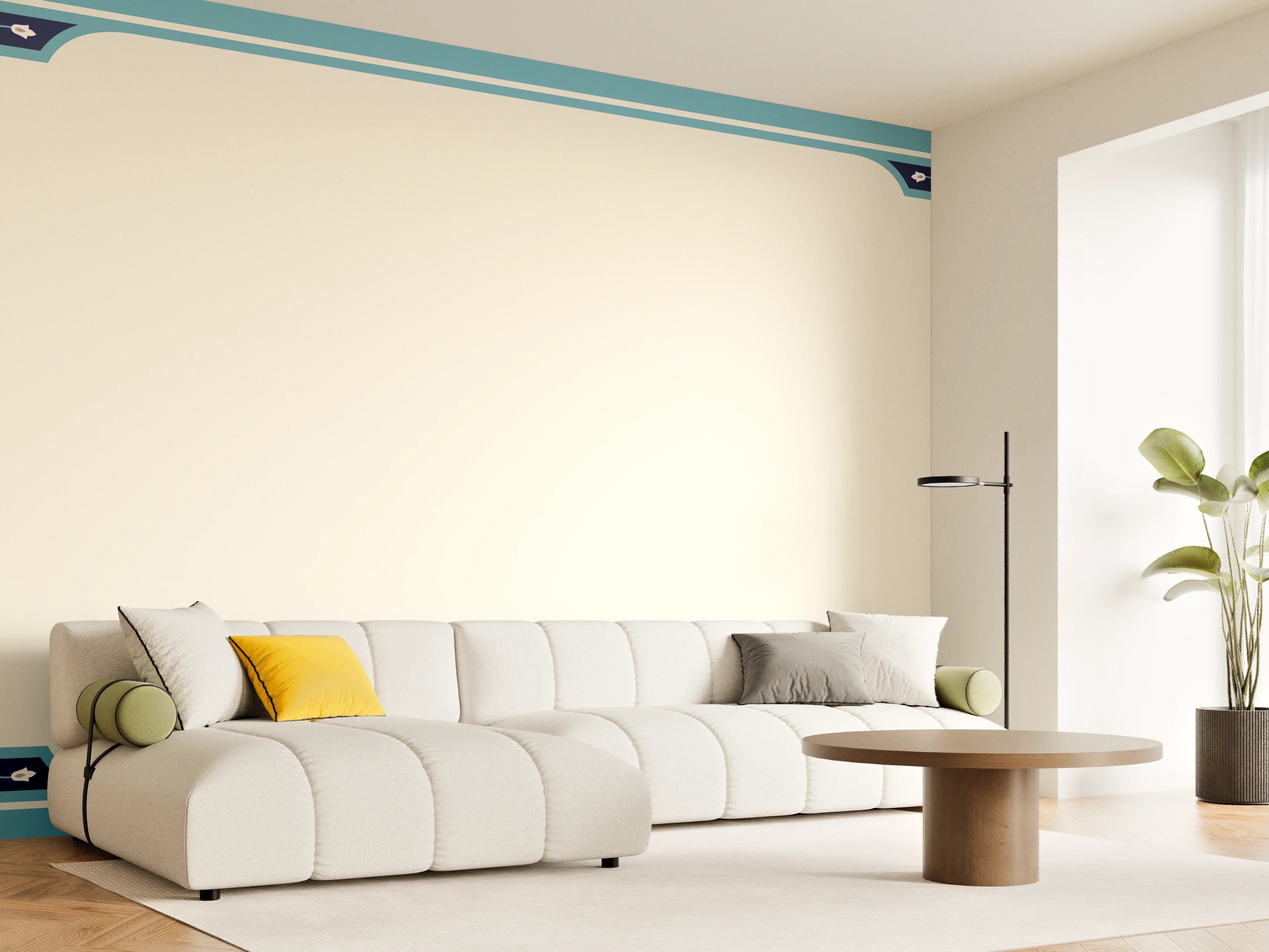 Wandverkleidung Wohnzimmer - Orientalischer Rahmen Blau-Gold