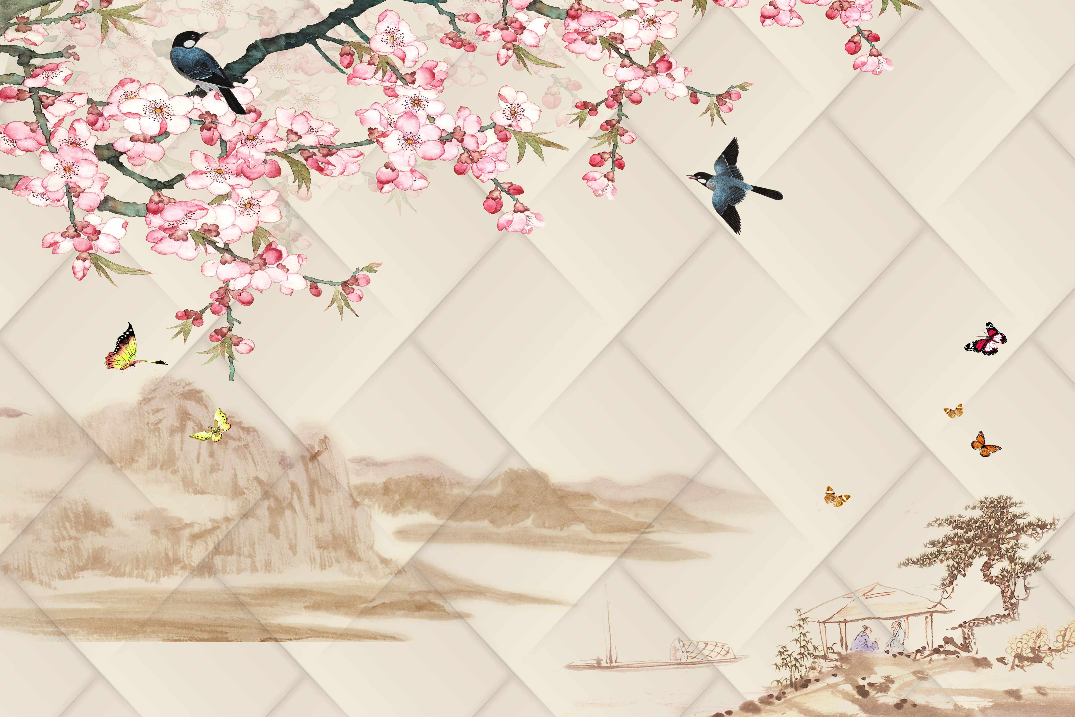 Wandverkleidung Wohnzimmer-Orientalisches Motiv - Frühling