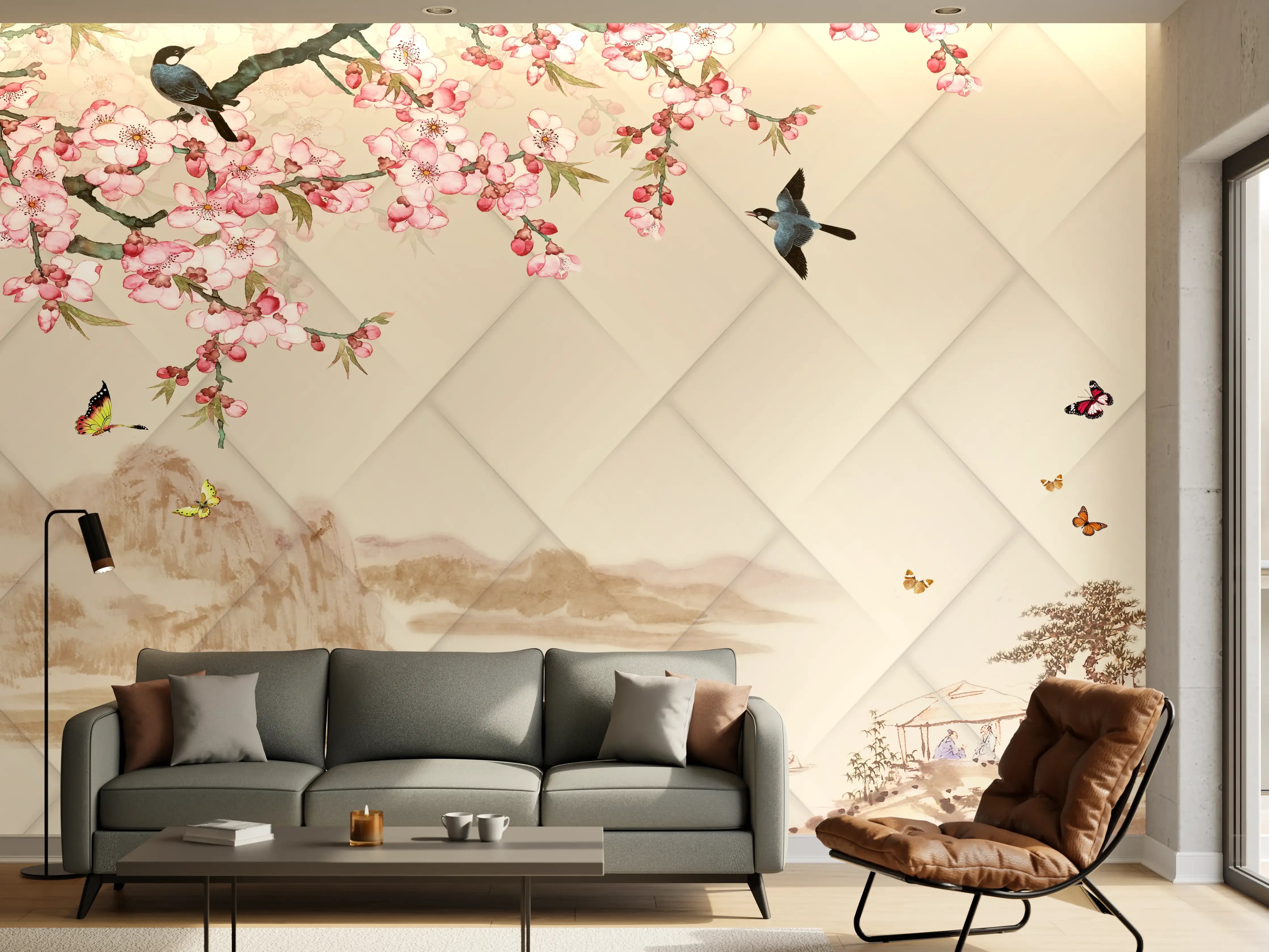 Wandverkleidung Wohnzimmer - Orientalisches Motiv - Frühling