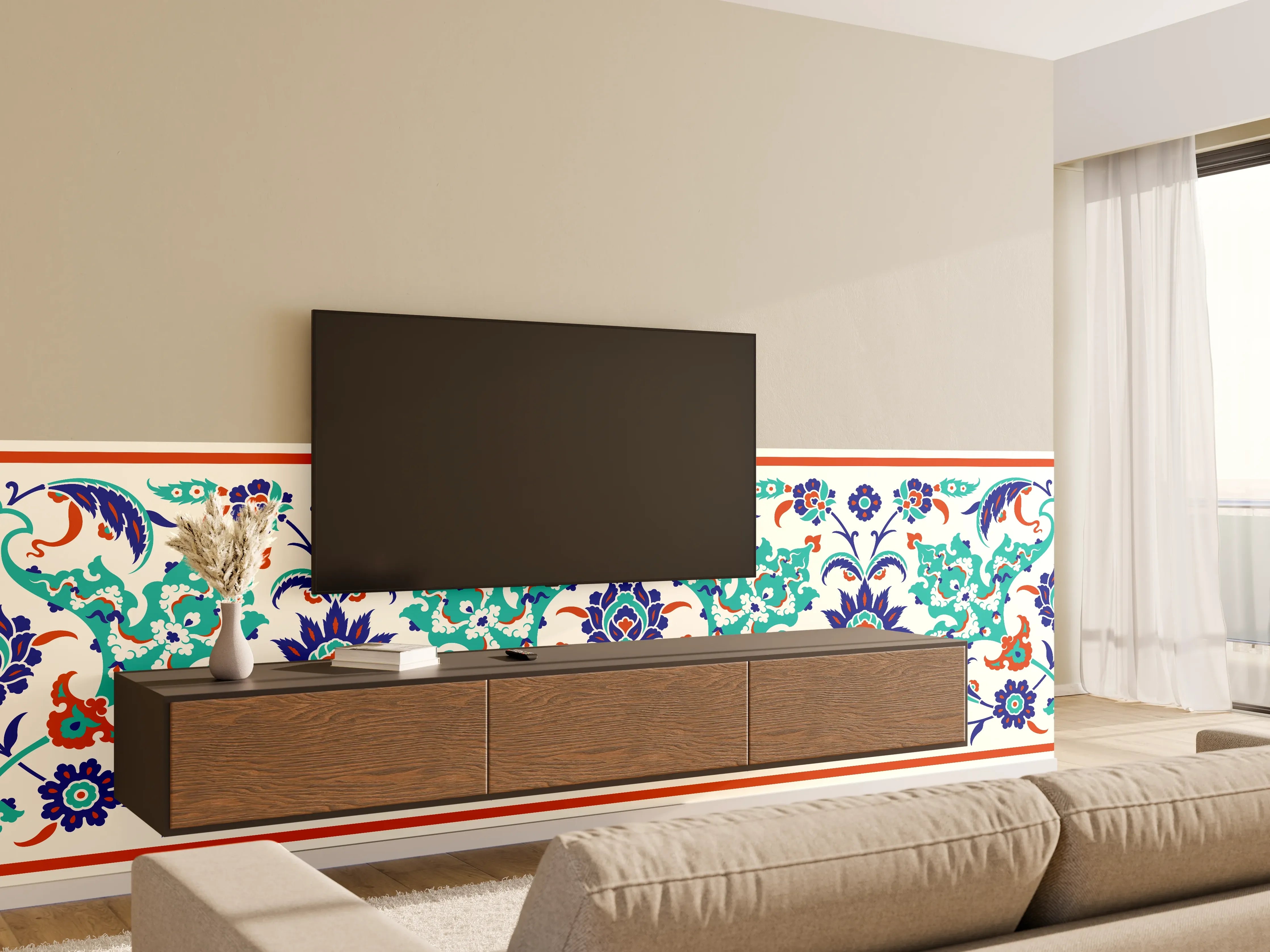 Wandverkleidung Wohnzimmer - Ornamentales Fliesen-Muster