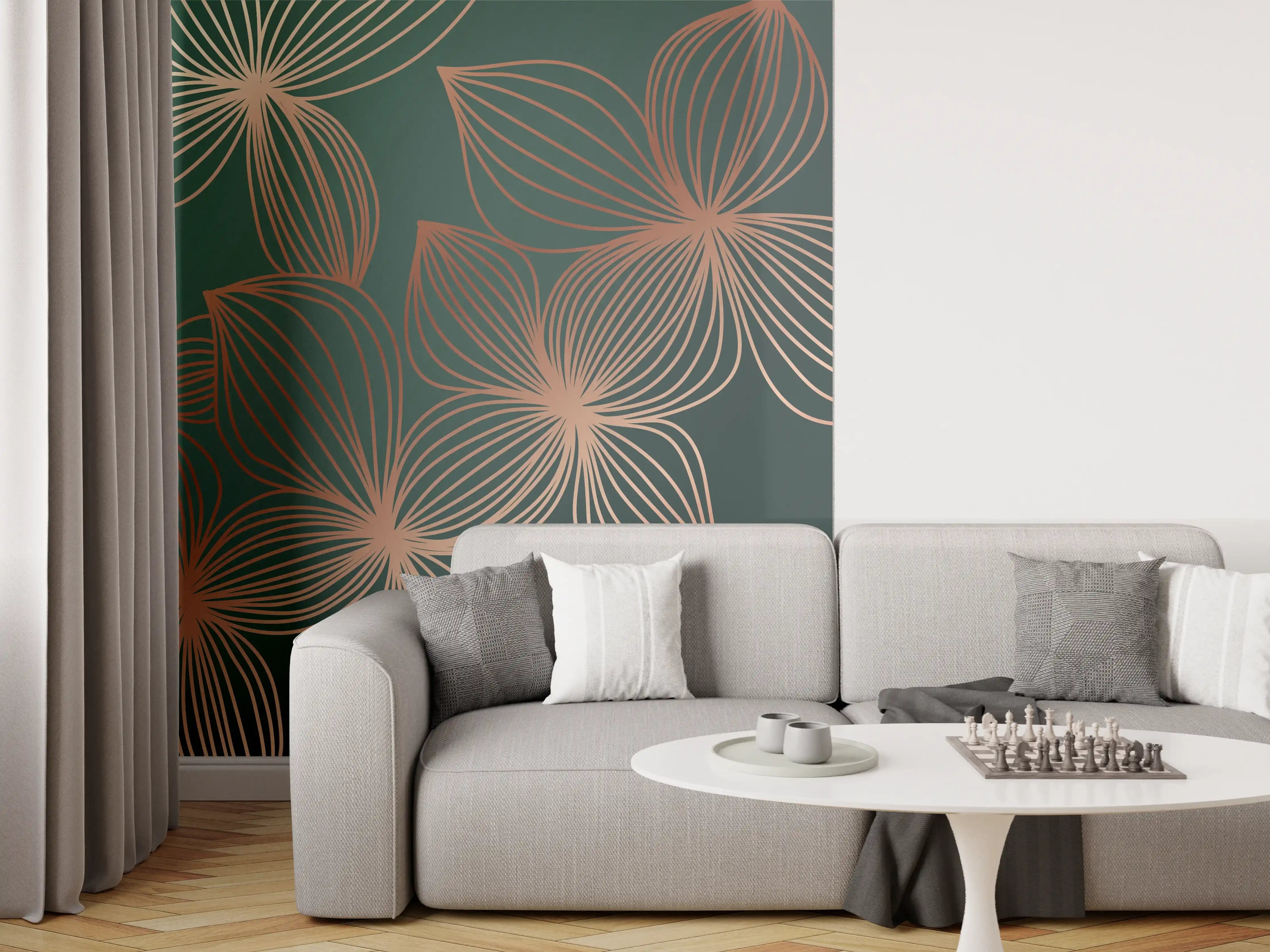 Wandverkleidung Wohnzimmer - Ornamente Lineart Pflanzen Dunkel