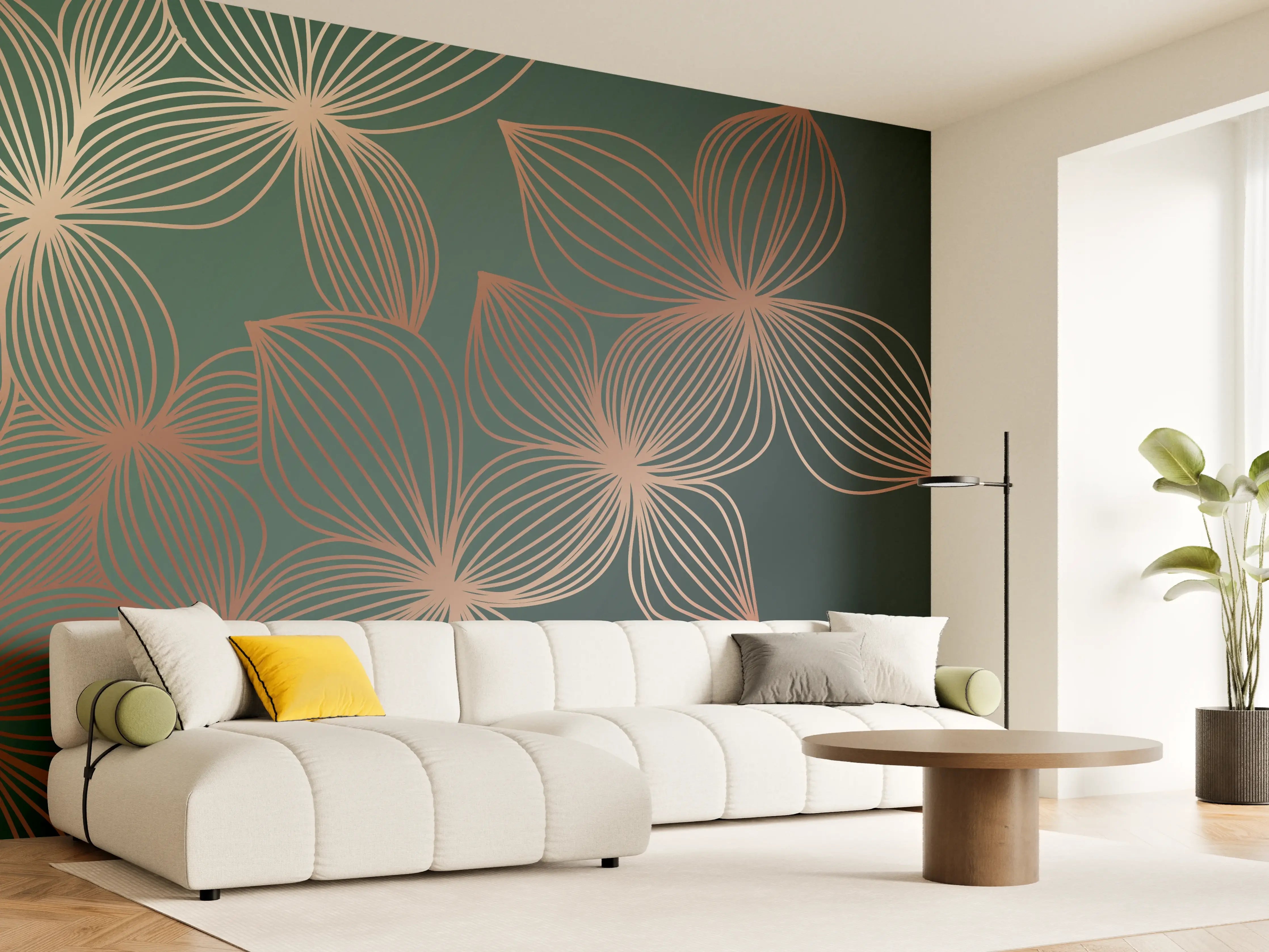 Wandverkleidung Wohnzimmer - Ornamente Lineart Pflanzen Dunkel