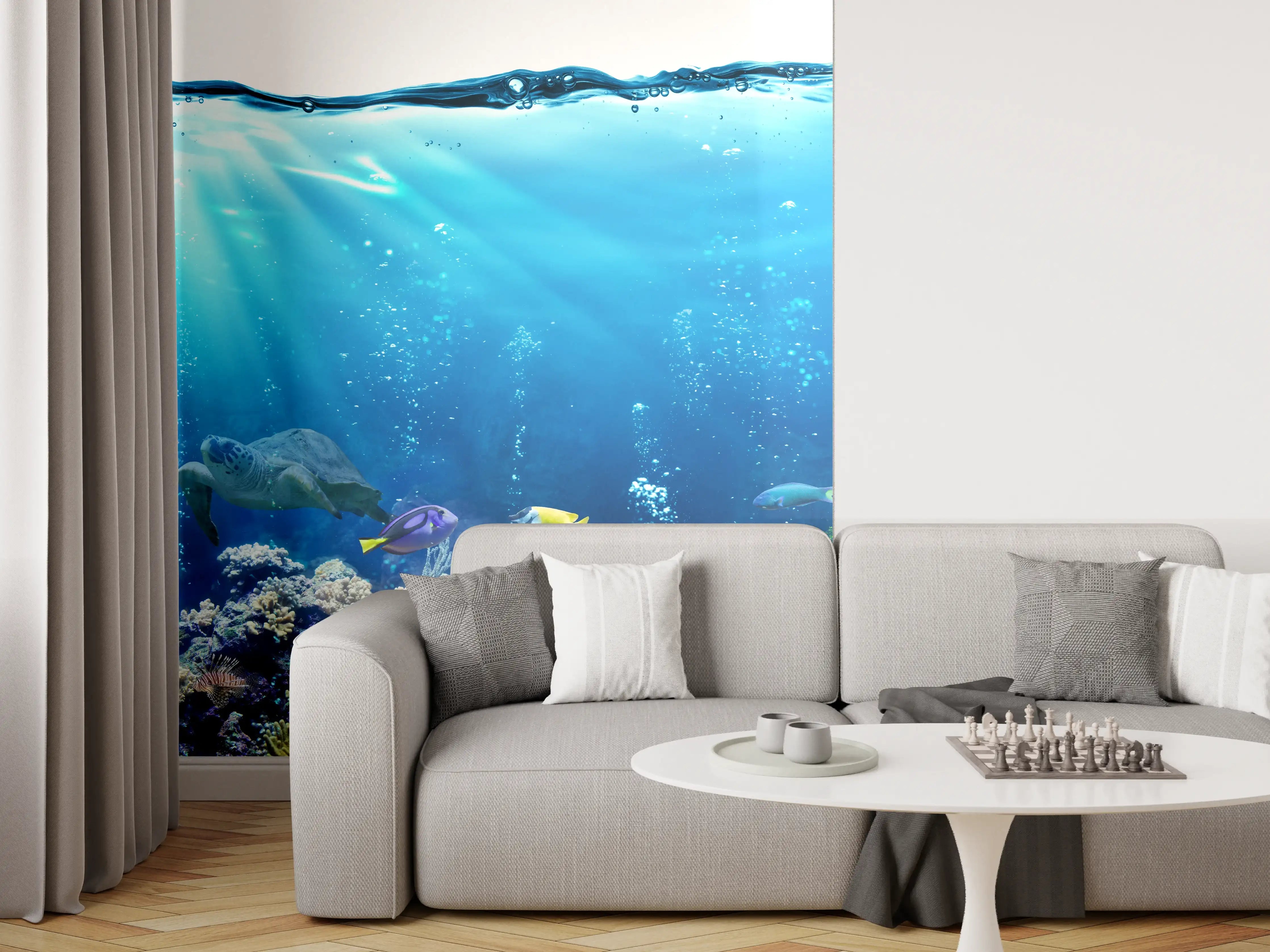 Wandverkleidung Wohnzimmer - Ozeantiere - Unterwasser