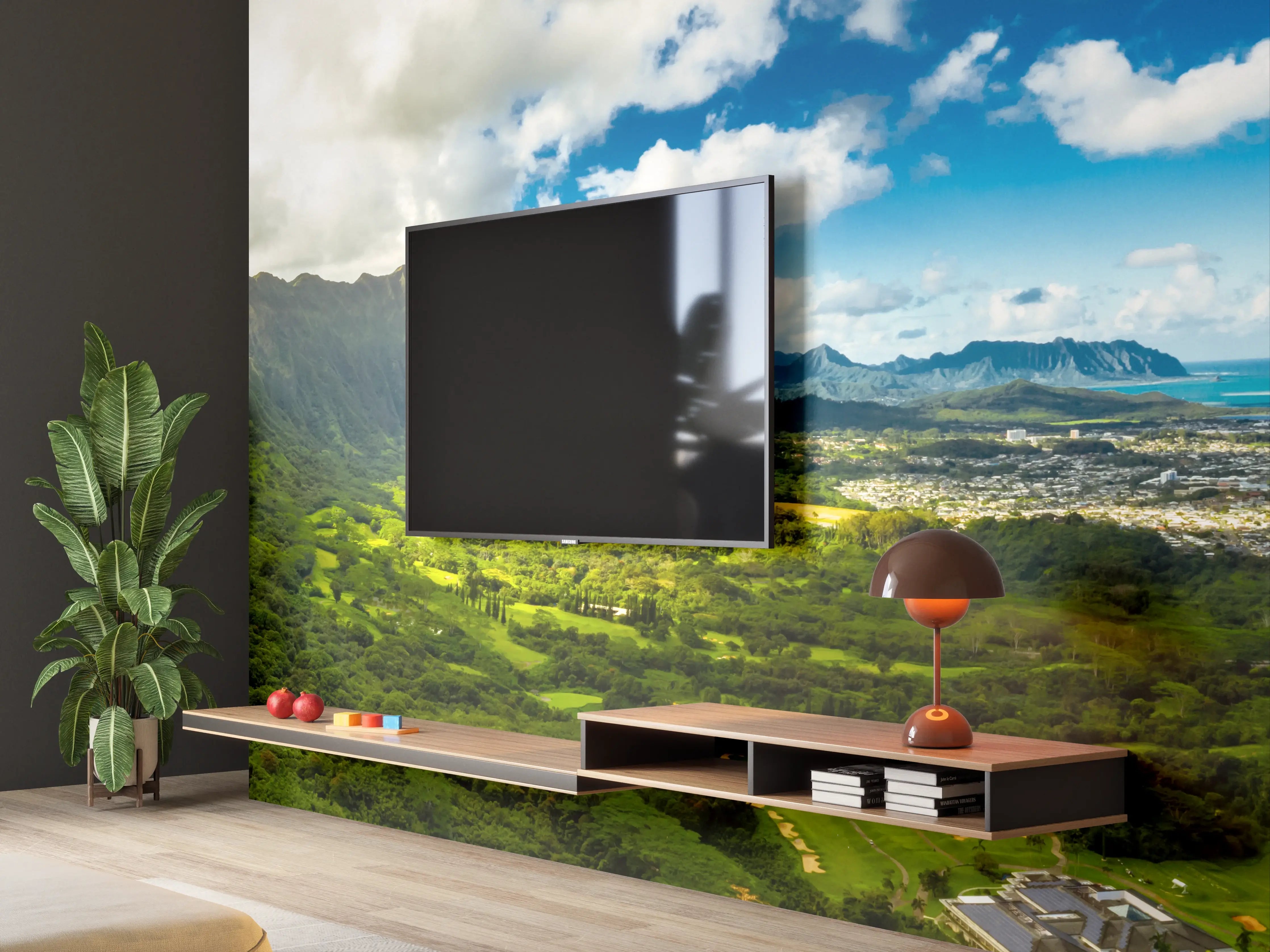 Wandverkleidung Wohnzimmer - Pali Lookout Klippen in Hawaii