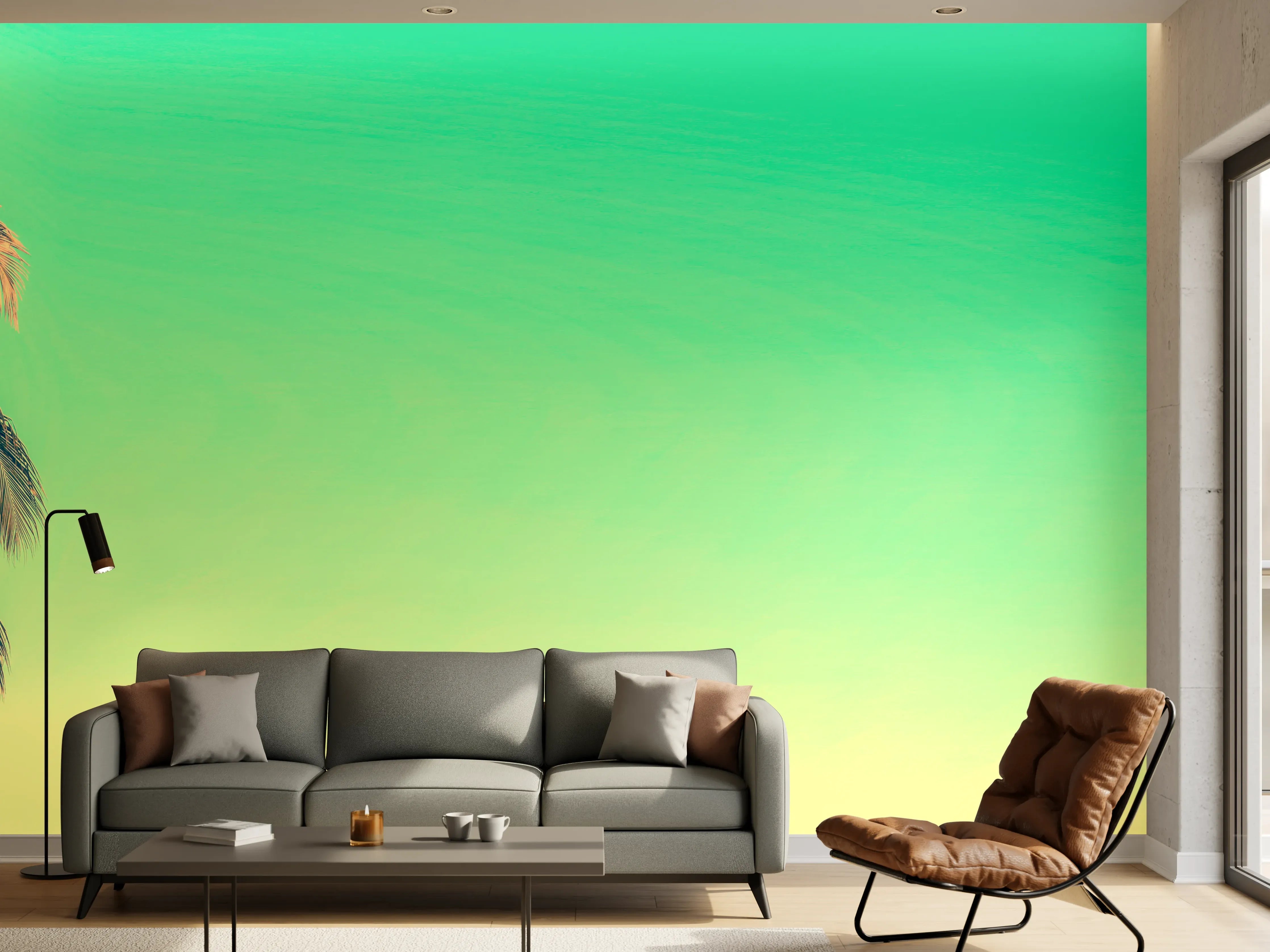 Wandverkleidung Wohnzimmer - Palme im Panorama-Himmel