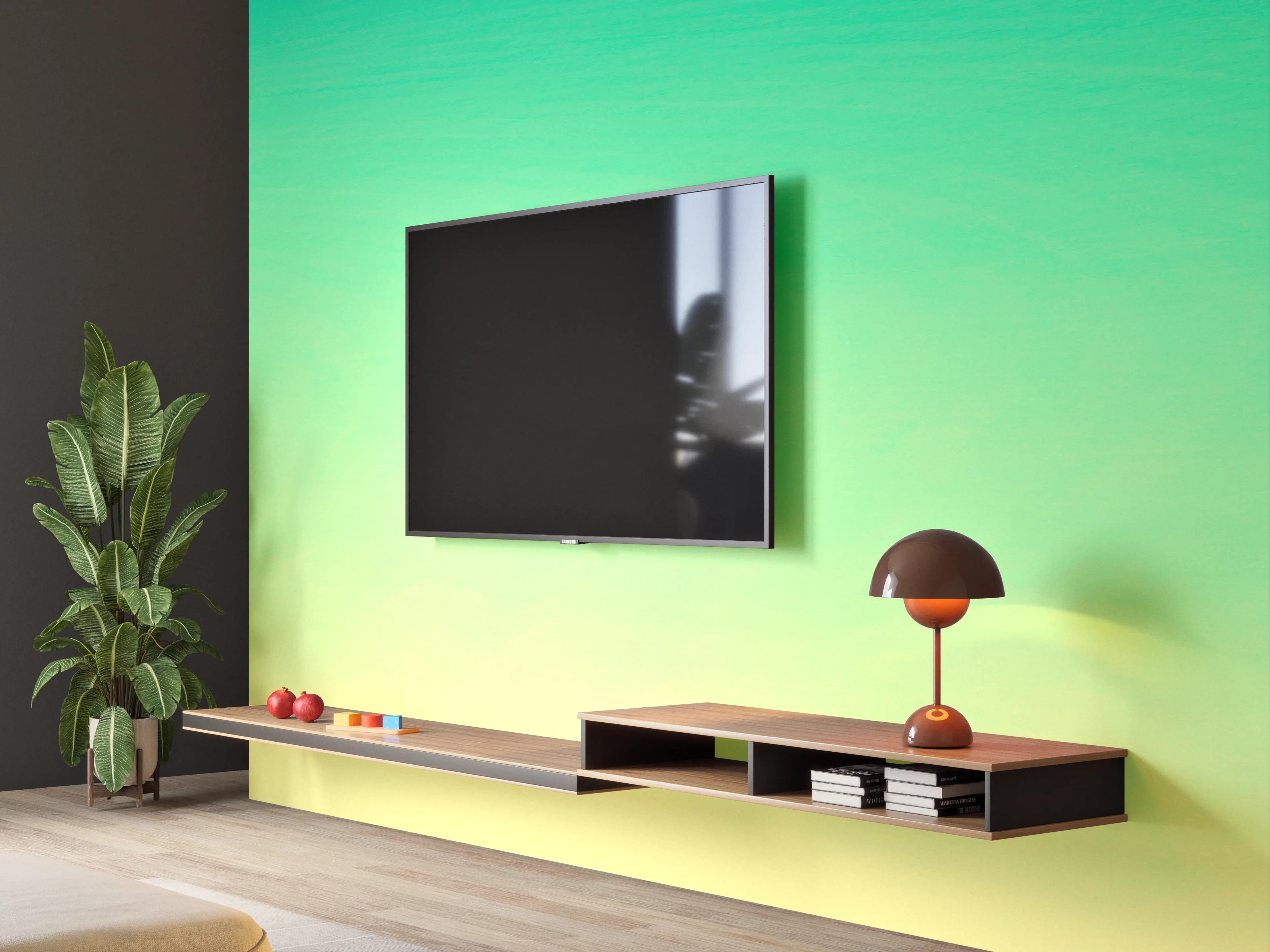 Wandverkleidung Wohnzimmer - Palme im Panorama-Himmel