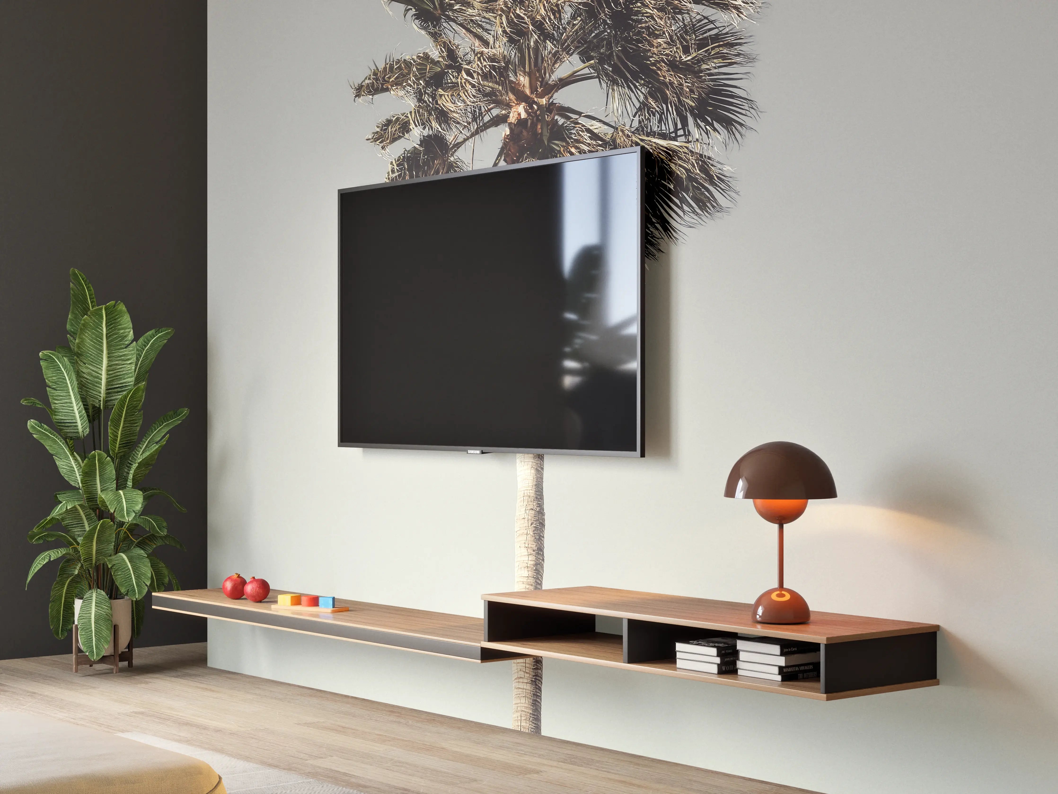 Wandverkleidung Wohnzimmer - Palmenbaum vor wolkigem Himmel
