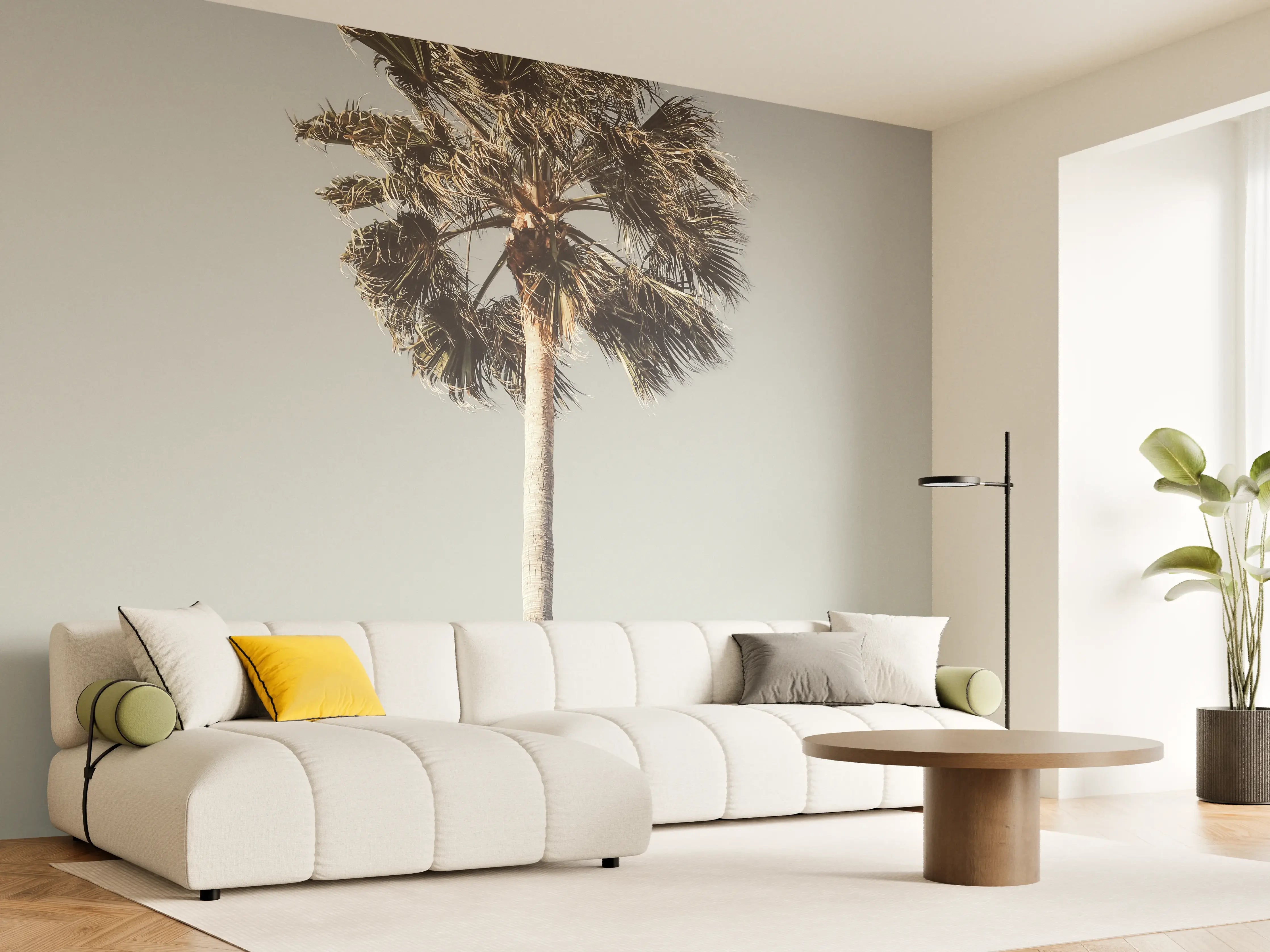 Wandverkleidung Wohnzimmer - Palmenbaum vor wolkigem Himmel