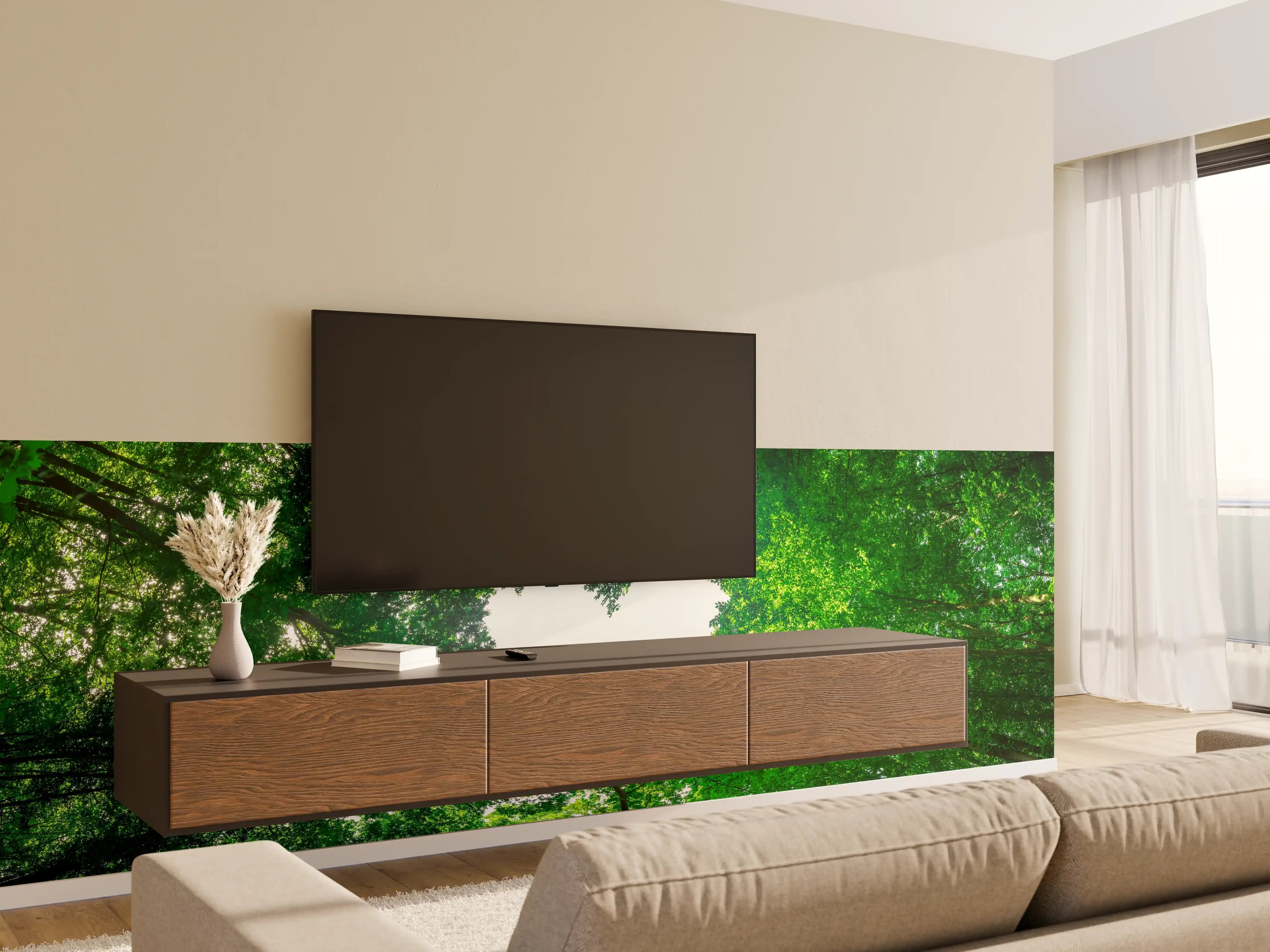 Wandverkleidung Wohnzimmer - Panorama - Baumkronen formen ein Herz