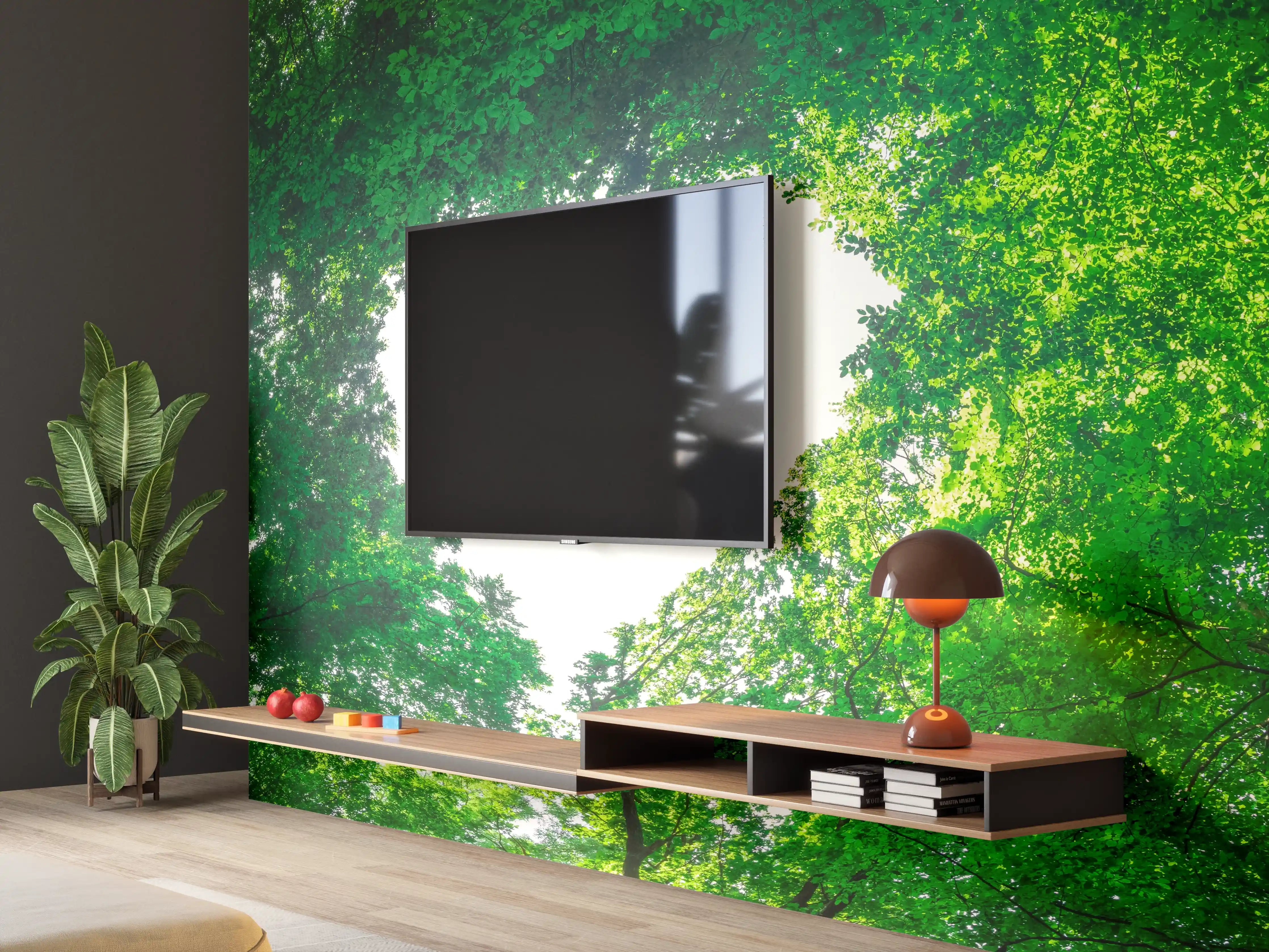 Wandverkleidung Wohnzimmer - Panorama - Baumkronen formen ein Herz