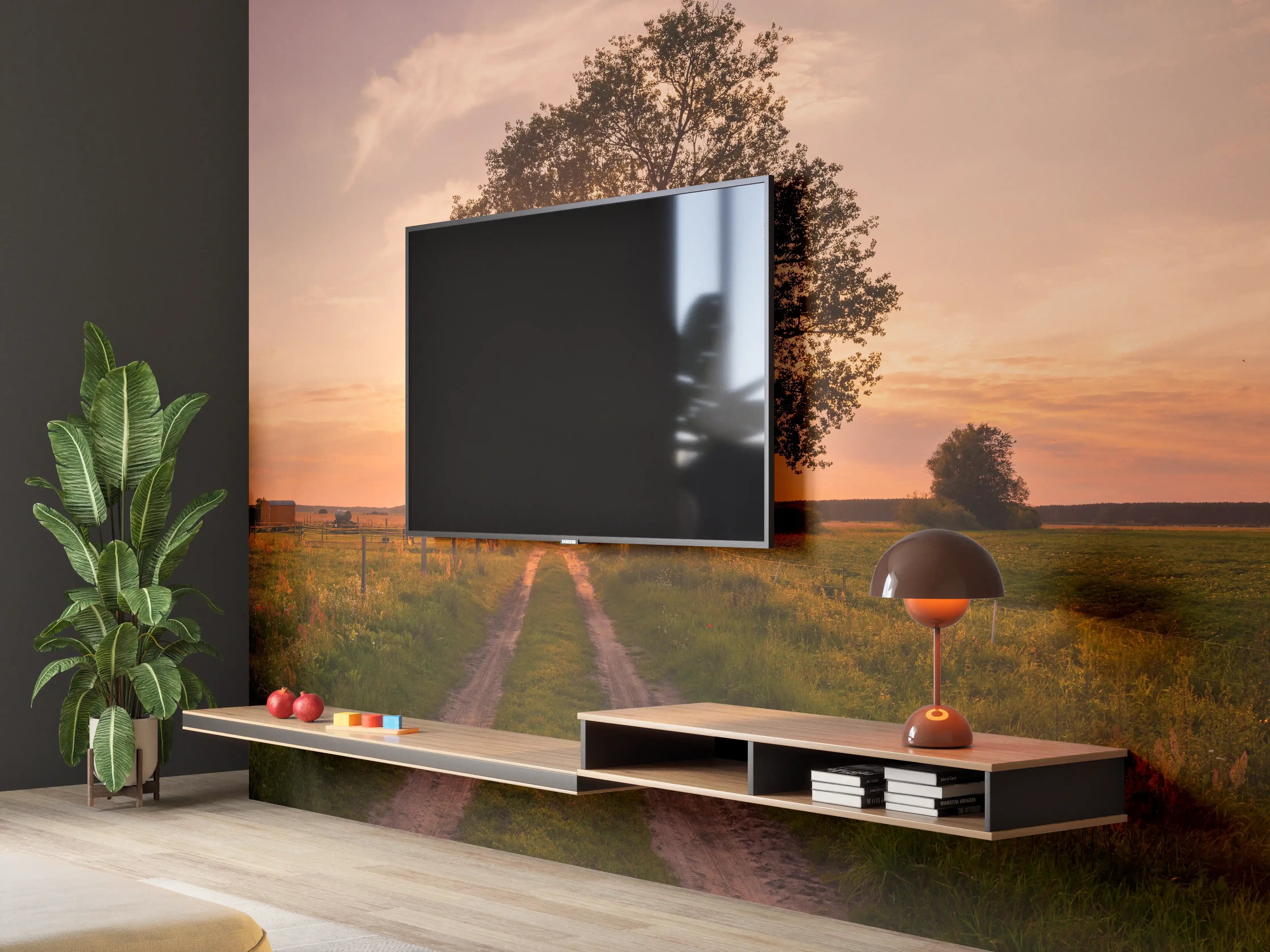 Wandverkleidung Wohnzimmer - Panorama Landleben Feldweg