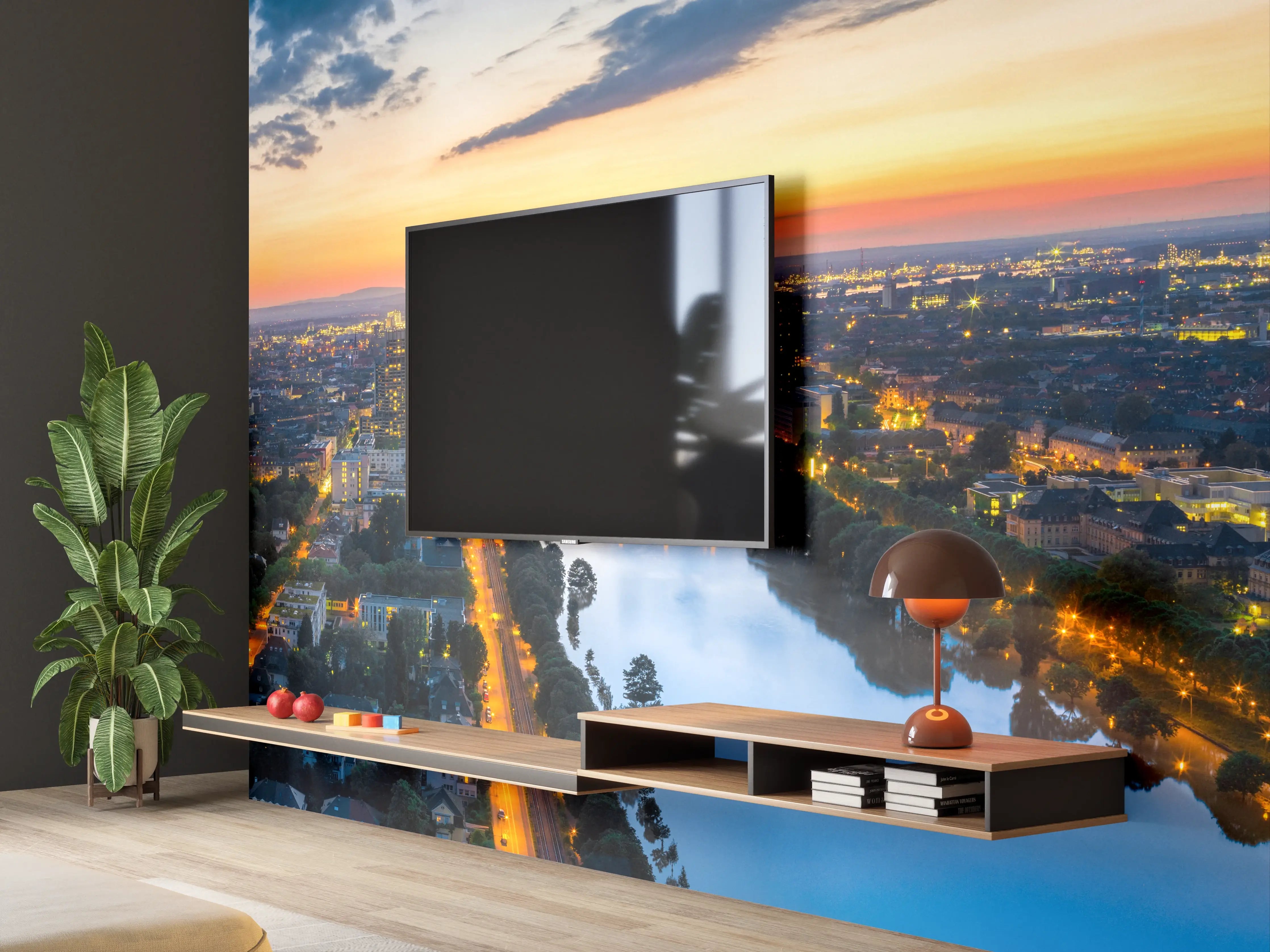 Wandverkleidung Wohnzimmer - Panorama Mannheim und Ludwigshafen