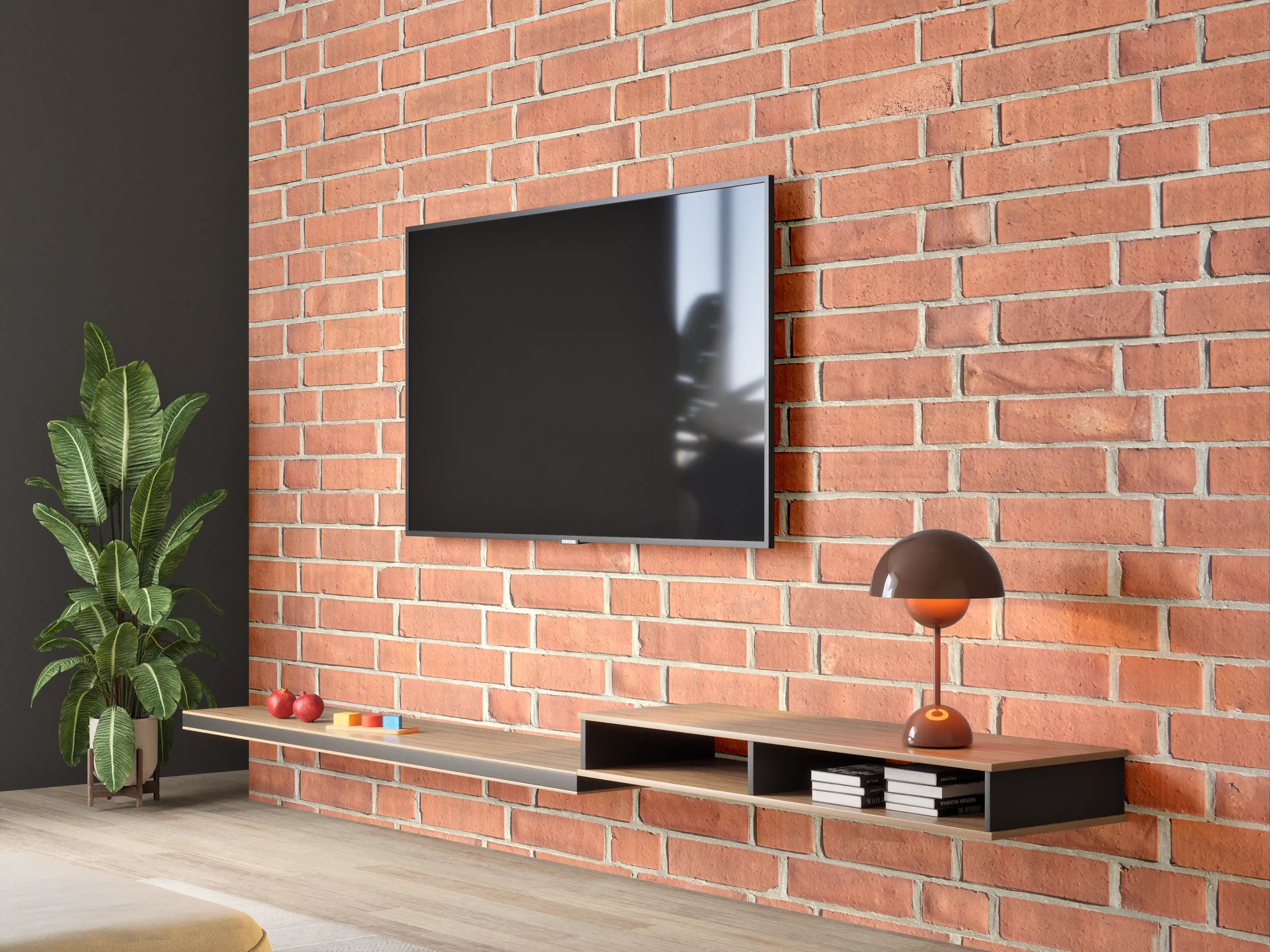 Wandverkleidung Wohnzimmer - Panorama Rote Ziegelwand
