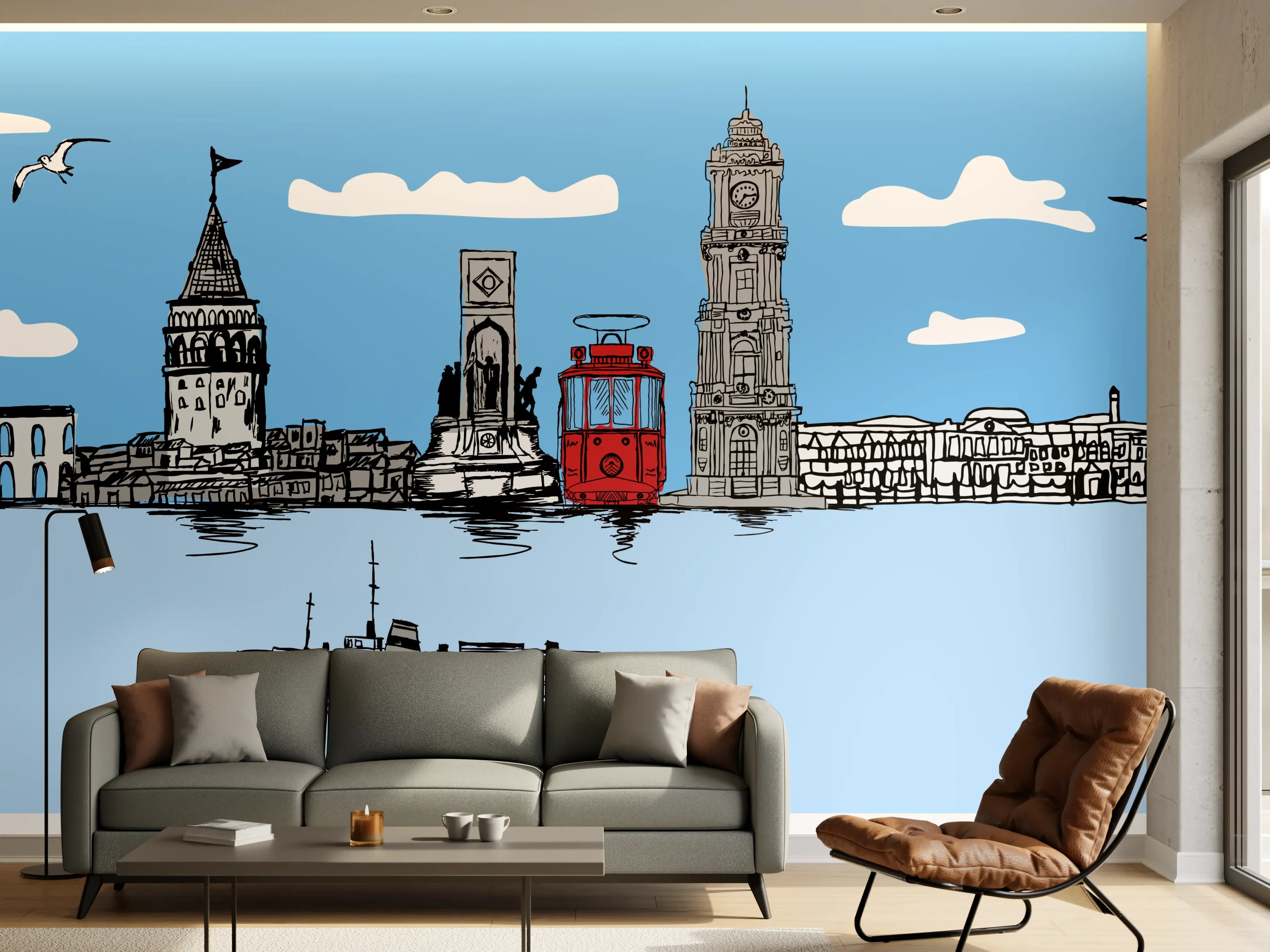 Wandverkleidung Wohnzimmer - Panorama Skylines Graphic Print