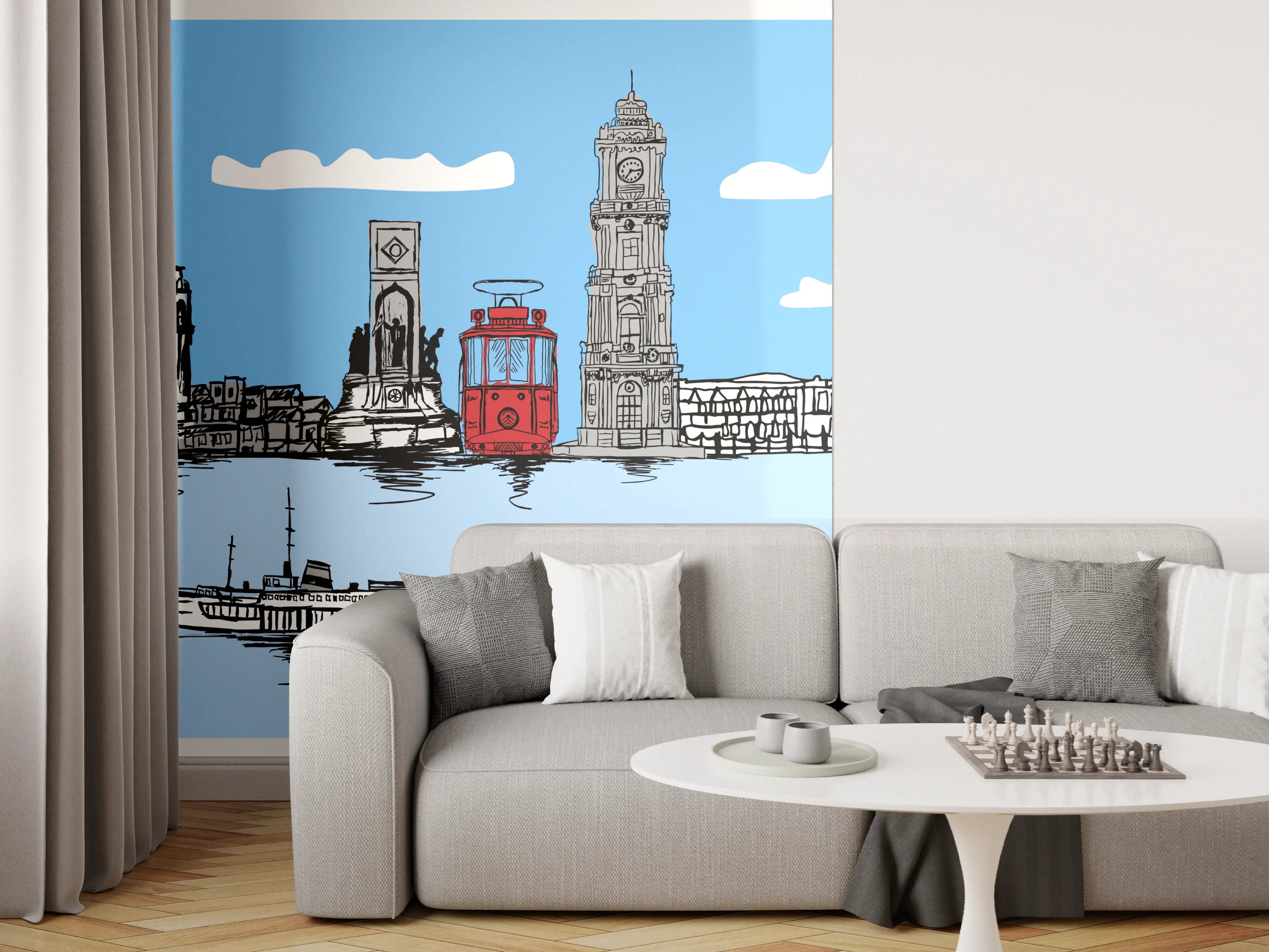 Wandverkleidung Wohnzimmer - Panorama Skylines Graphic Print