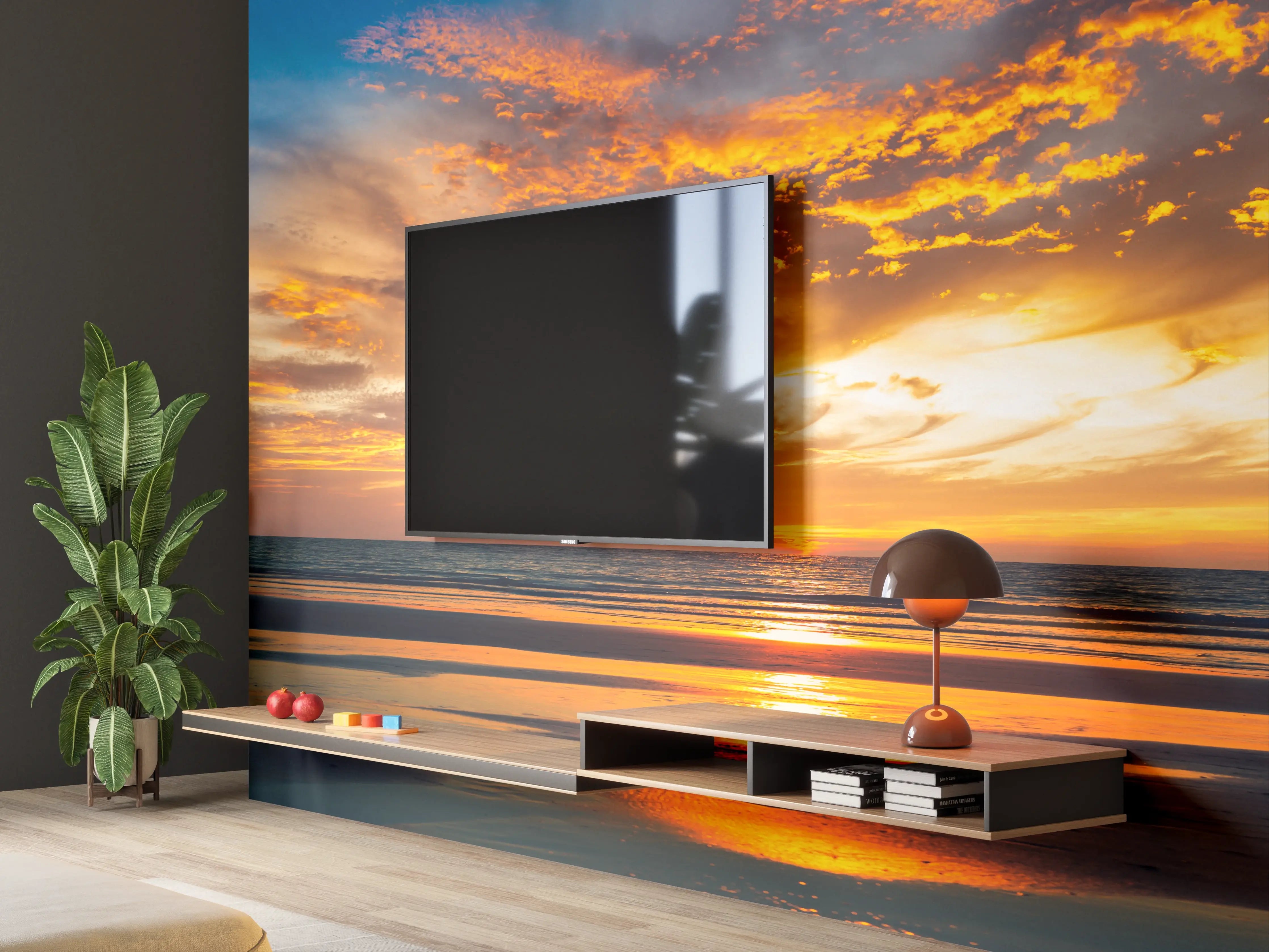 Wandverkleidung Wohnzimmer - Panorama Sonnenuntergang am Meer