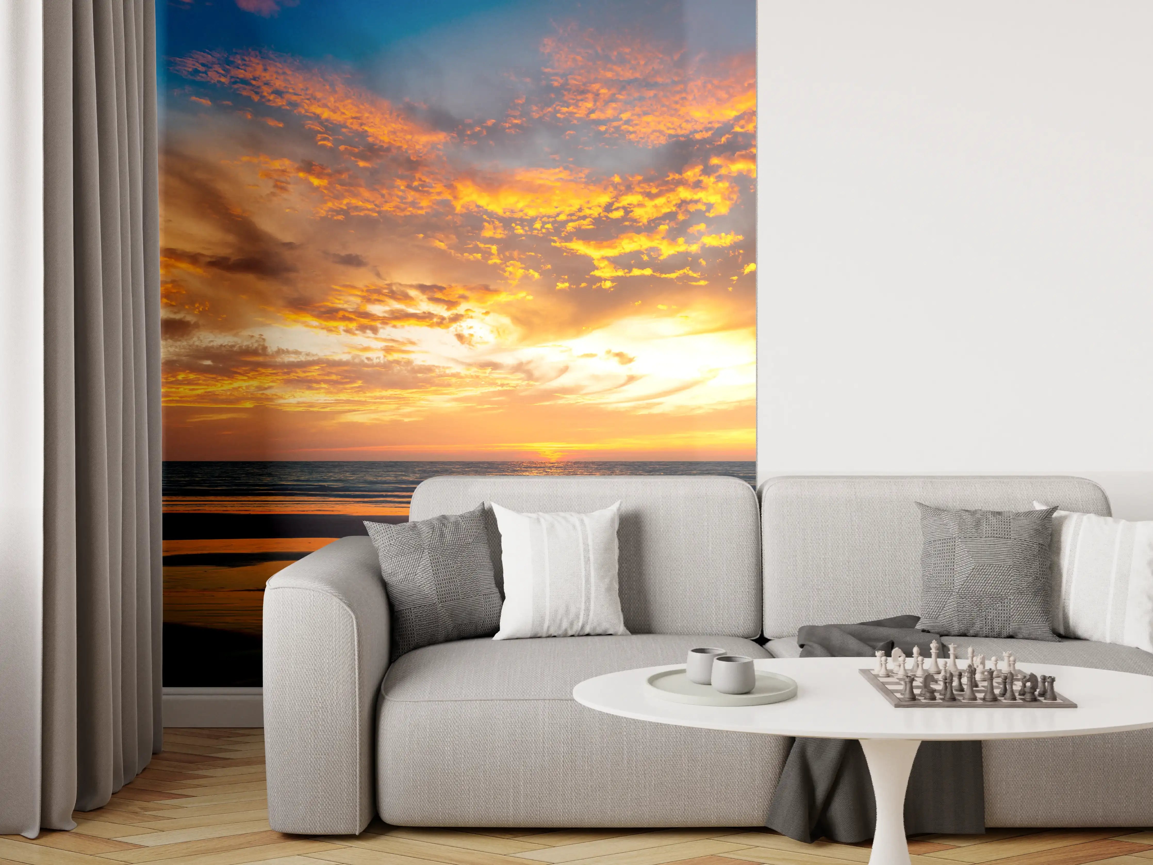 Wandverkleidung Wohnzimmer - Panorama Sonnenuntergang am Meer